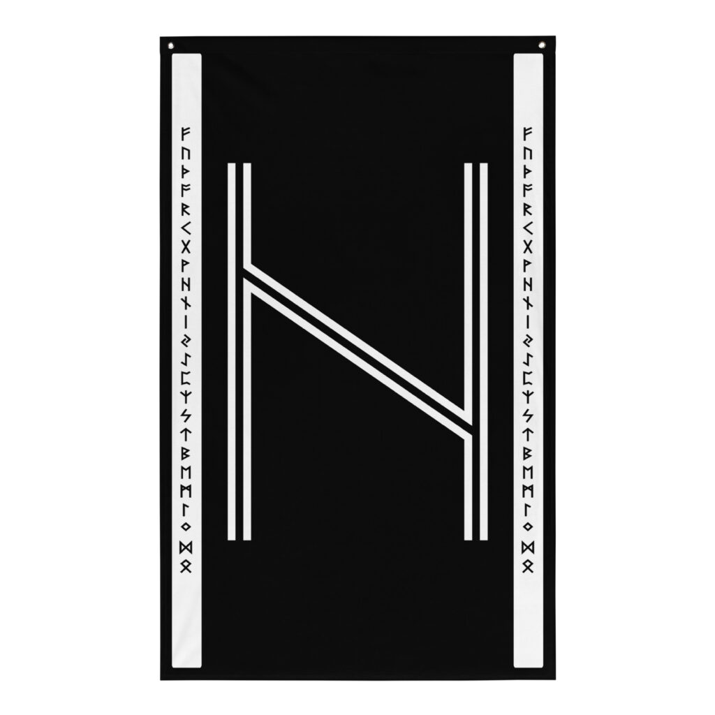 Hagalaz Black and White Wall Flag
