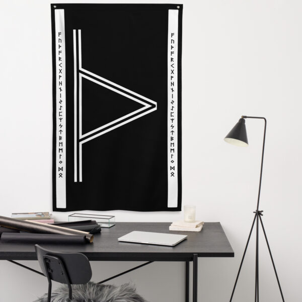 Thurisaz Black and White Wall Flag by Wayuką́