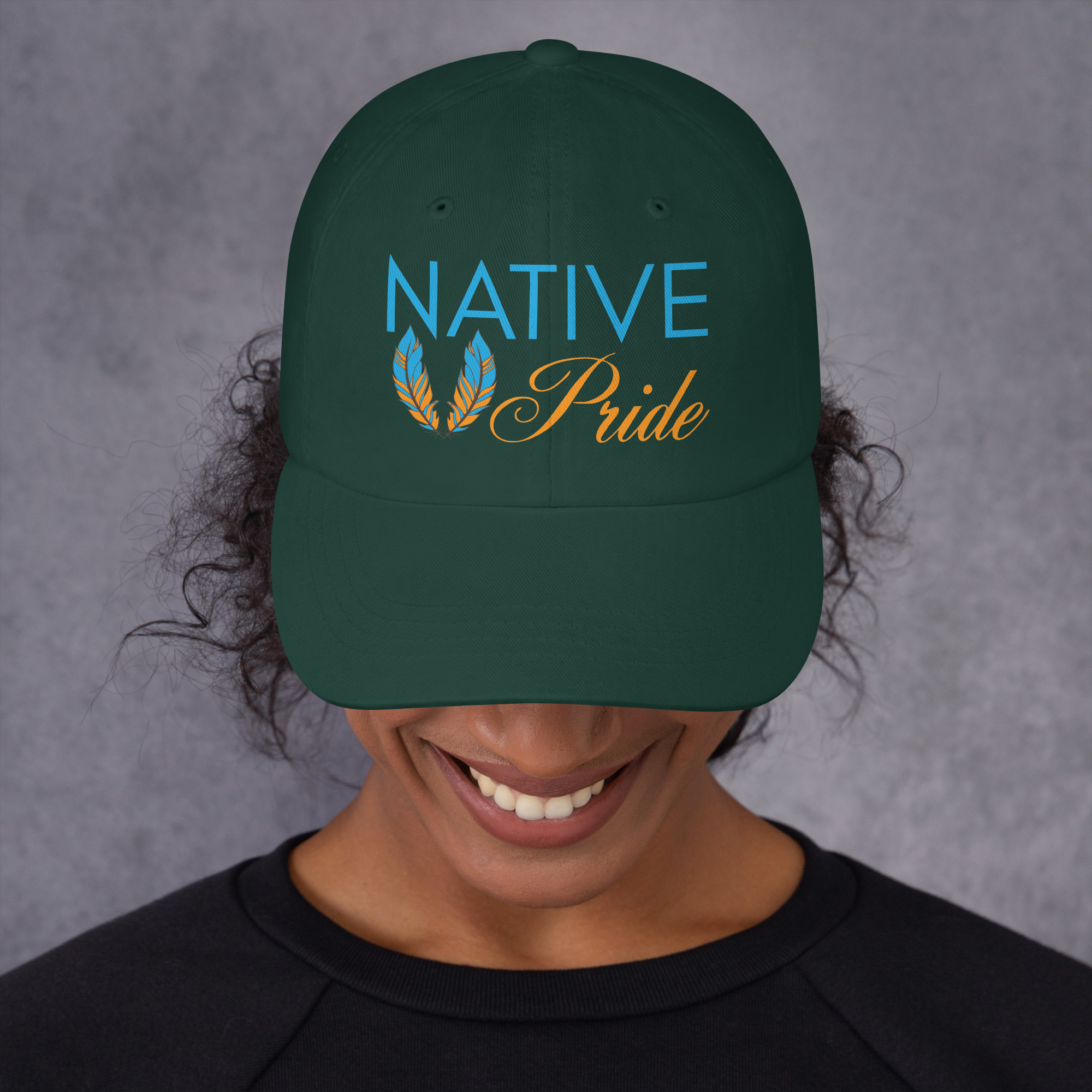 Native Pride Feathers Spruce Dad Hat by Wayuką́