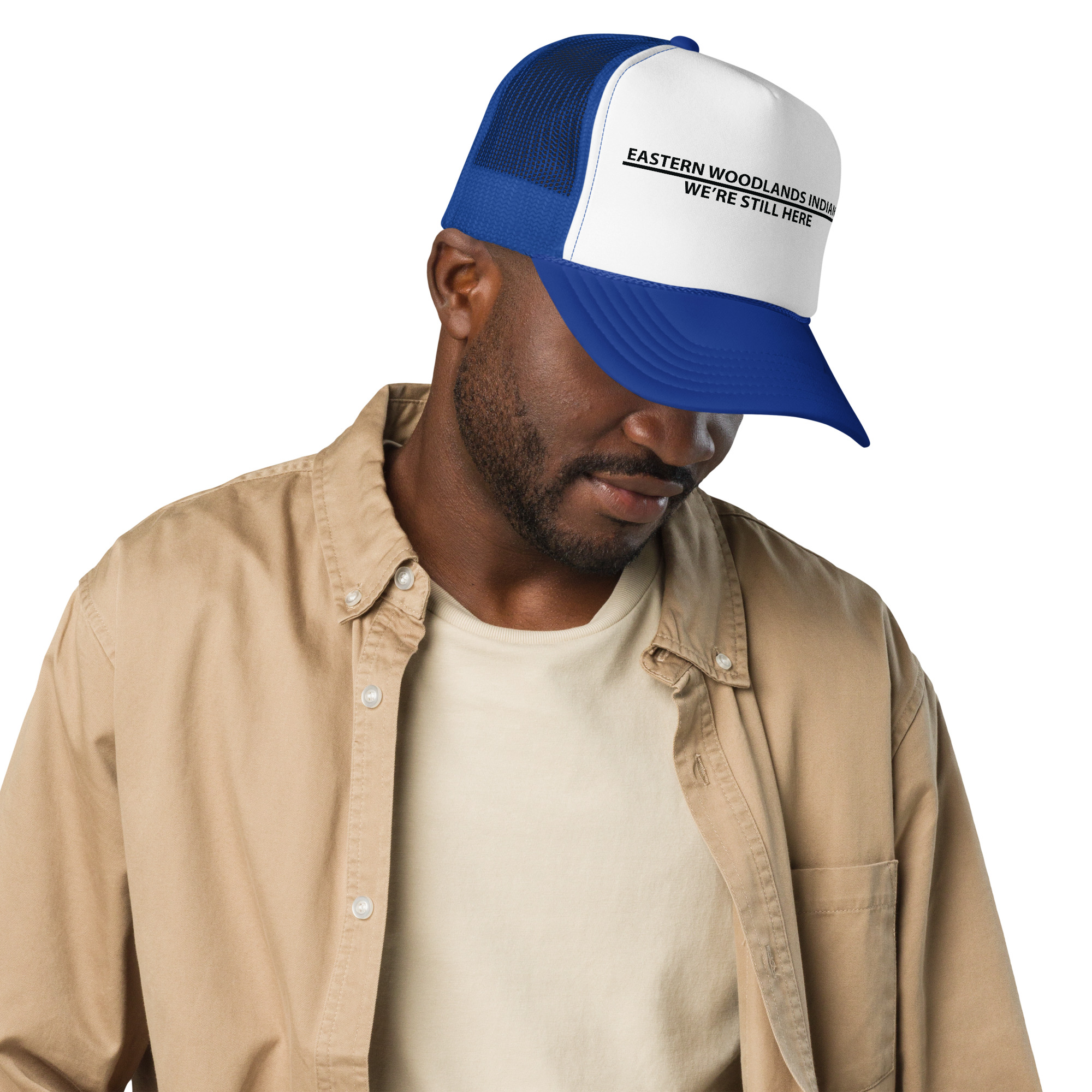 Eastern Woodlands Indians We're Still Here Royal Trucker Hat by Wayuką́