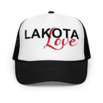 Lakota Love Black Trucker Hat by Wayuką́