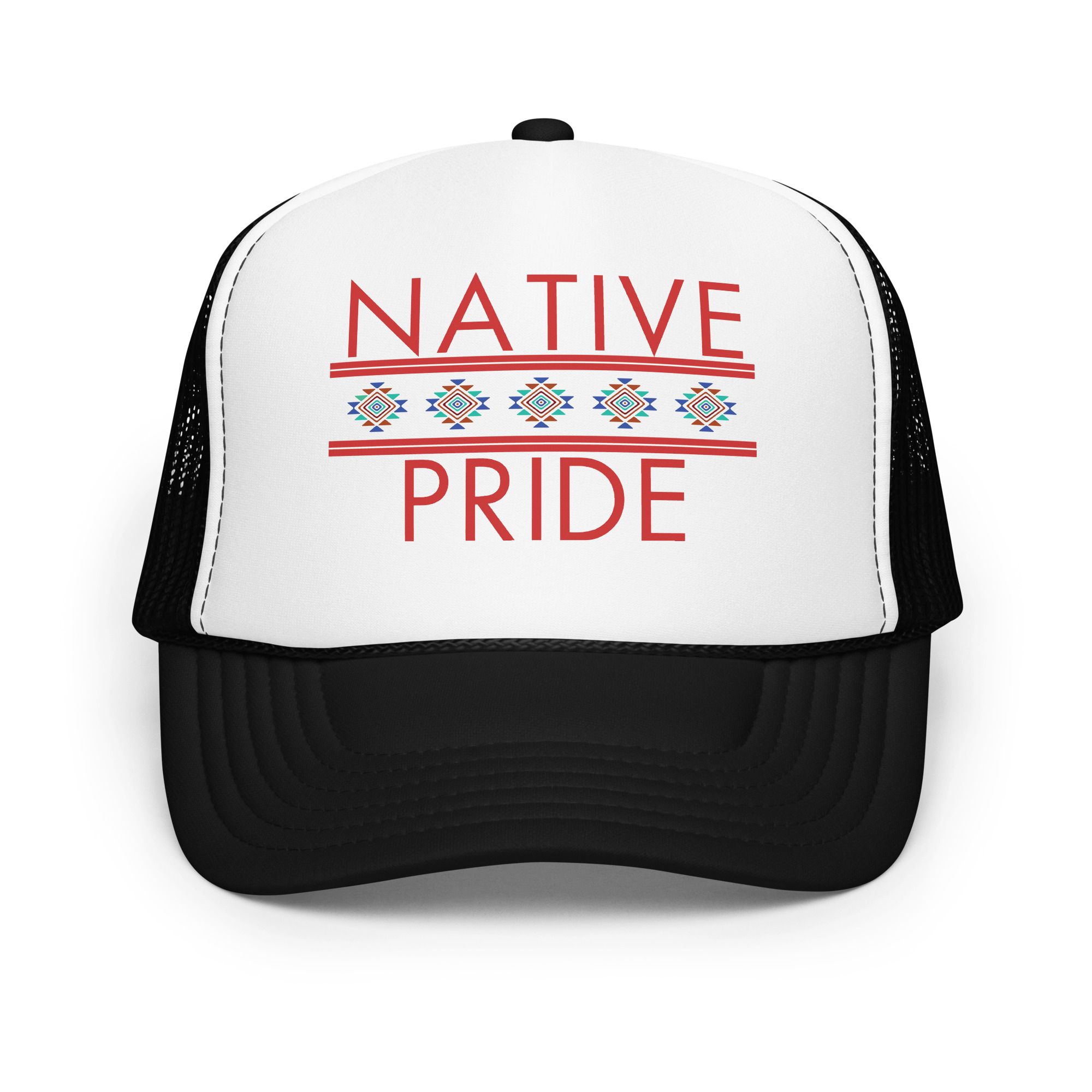 Native Pride 1 Black White Trucker Hat by Wayuką́