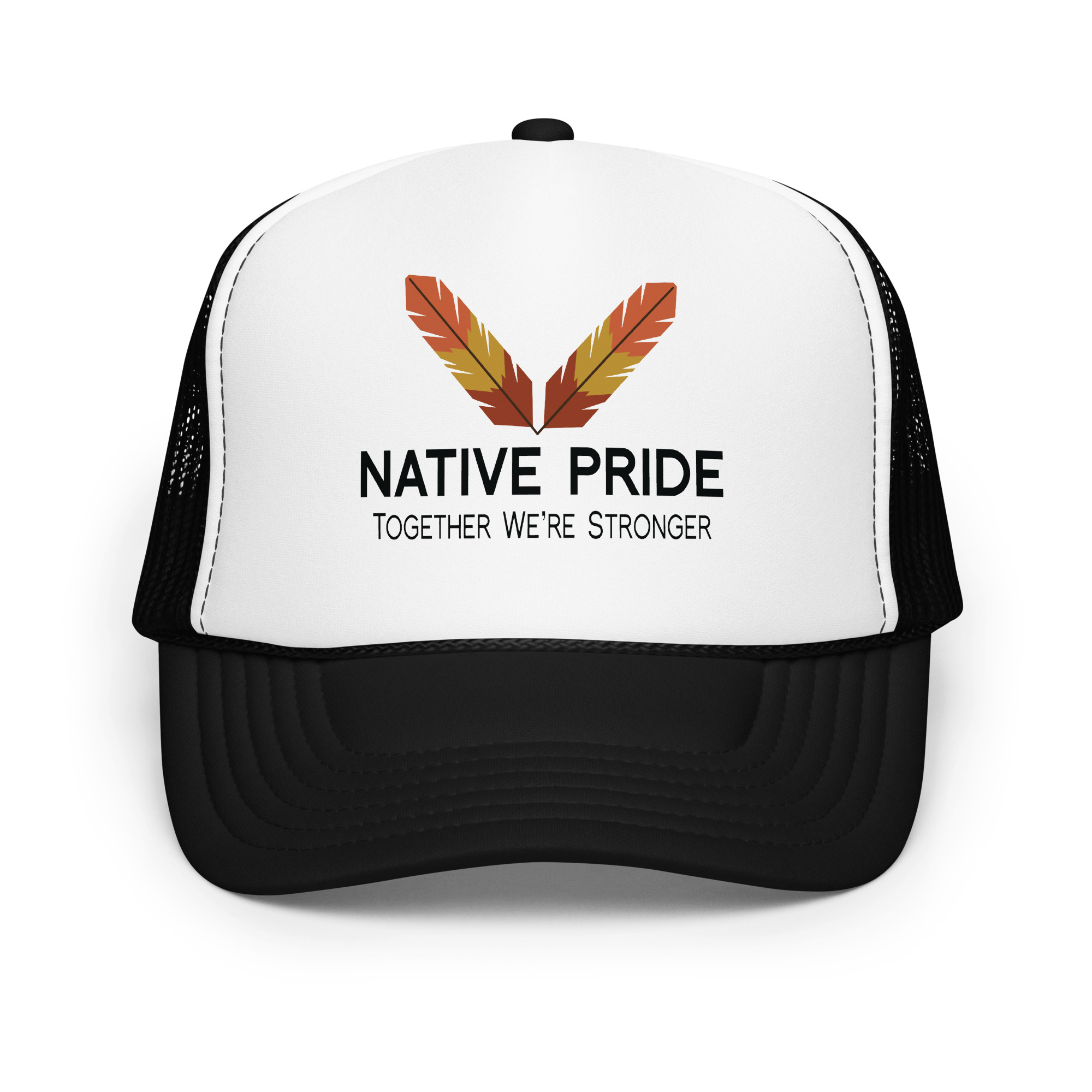 Native Pride Together Stronger Black Trucker Hat by Wayuką́