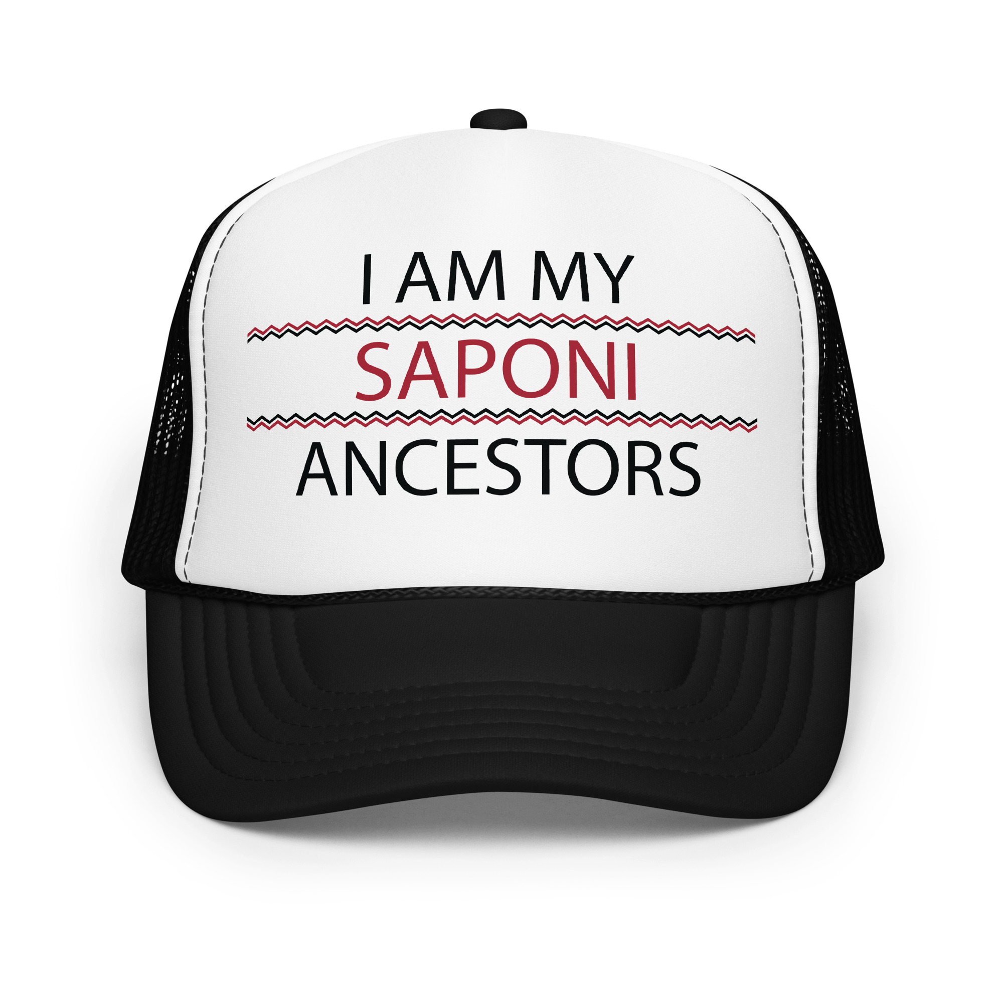 Saponi Ancestors Black Trucker Hat by Wayuką́
