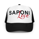Saponi Love Black Trucker Hat by Wayuką́