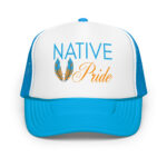 Native Pride Feathers Blue Trucker Hat by Wayuką́