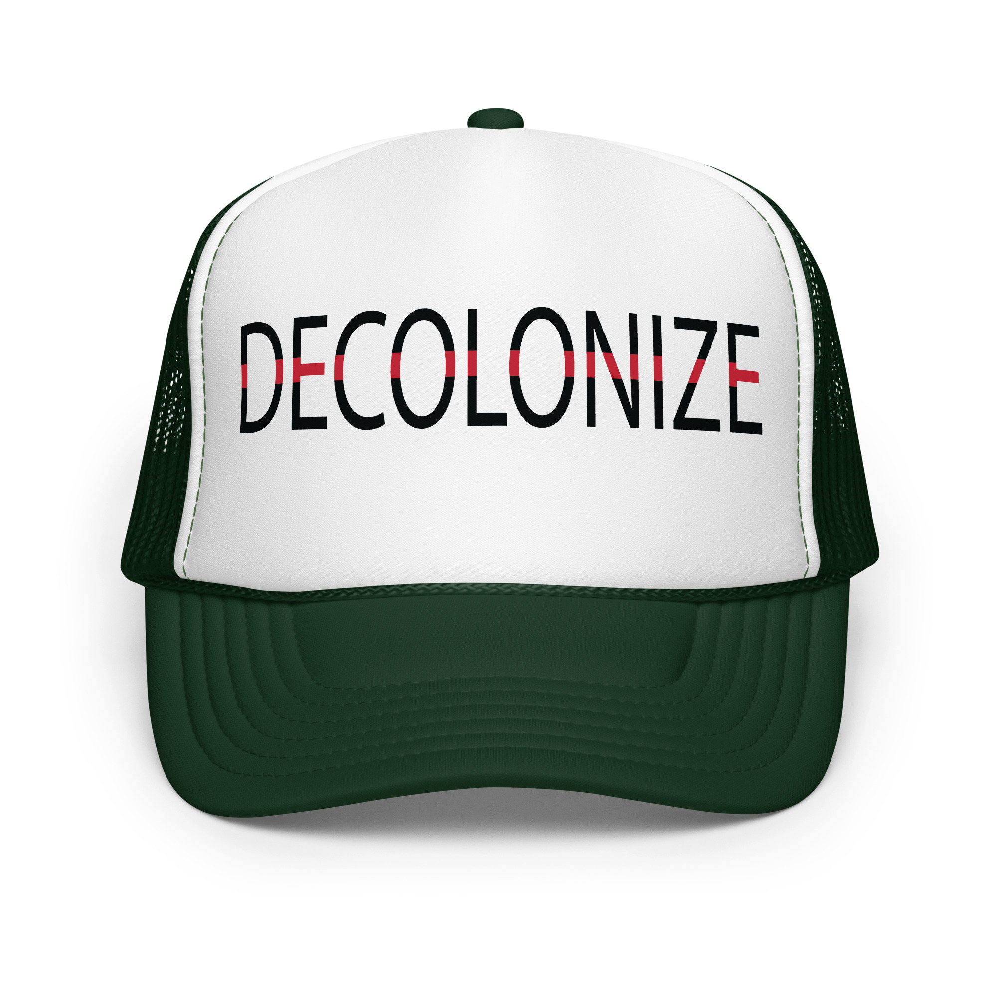 Decolonize Dark Green Trucker Hat by Wayuką́