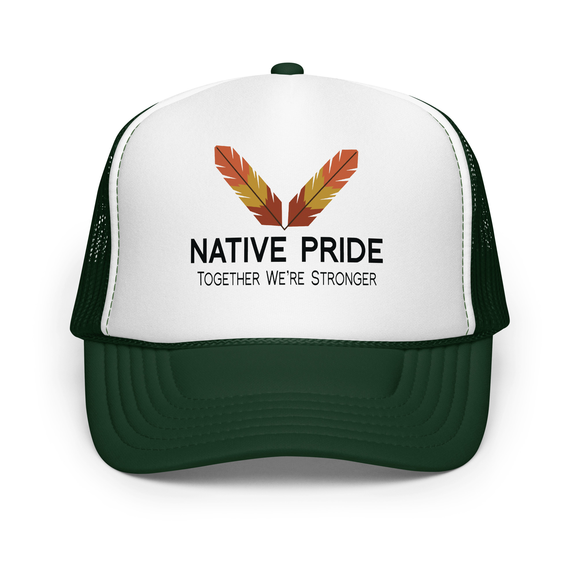 Native Pride Together Stronger Dark Green Trucker Hat by Wayuką́