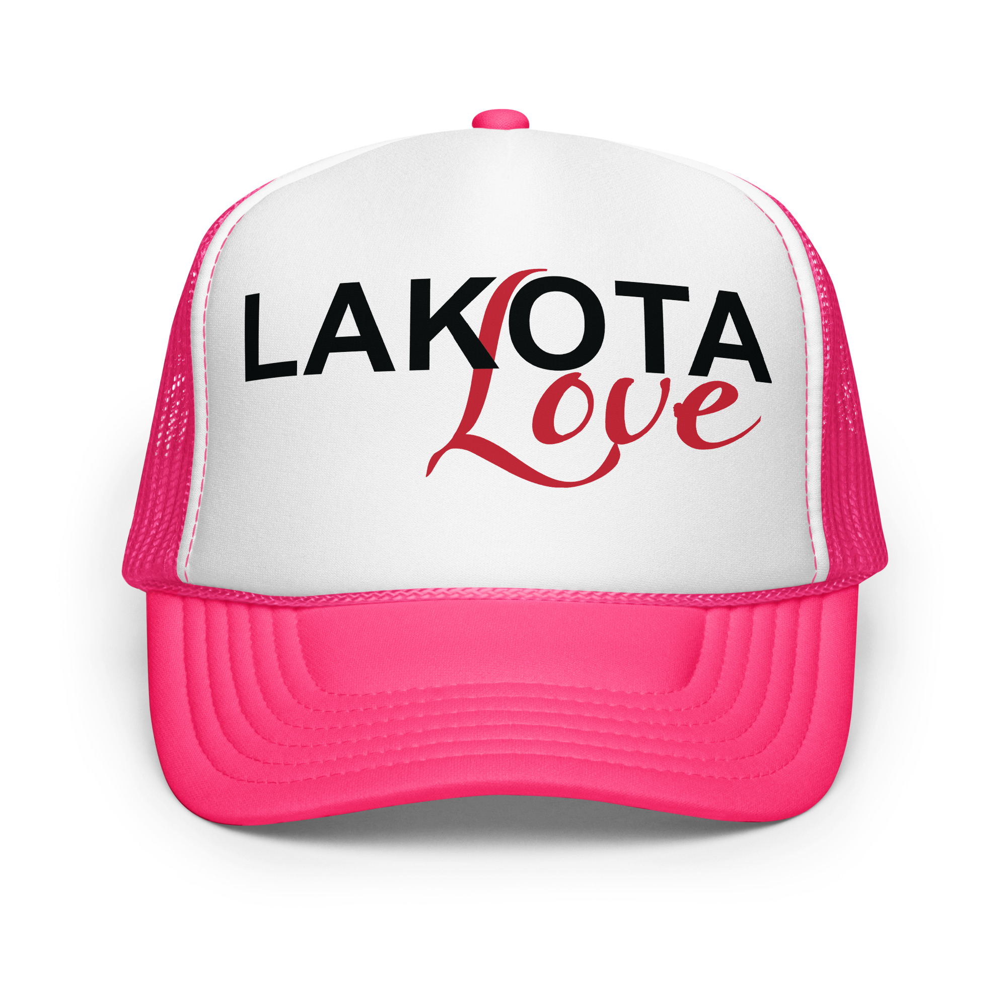 Lakota Love Hot Pink Trucker Hat by Wayuką́