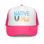 Native Pride Feathers Hot Pink Trucker Hat by Wayuką́
