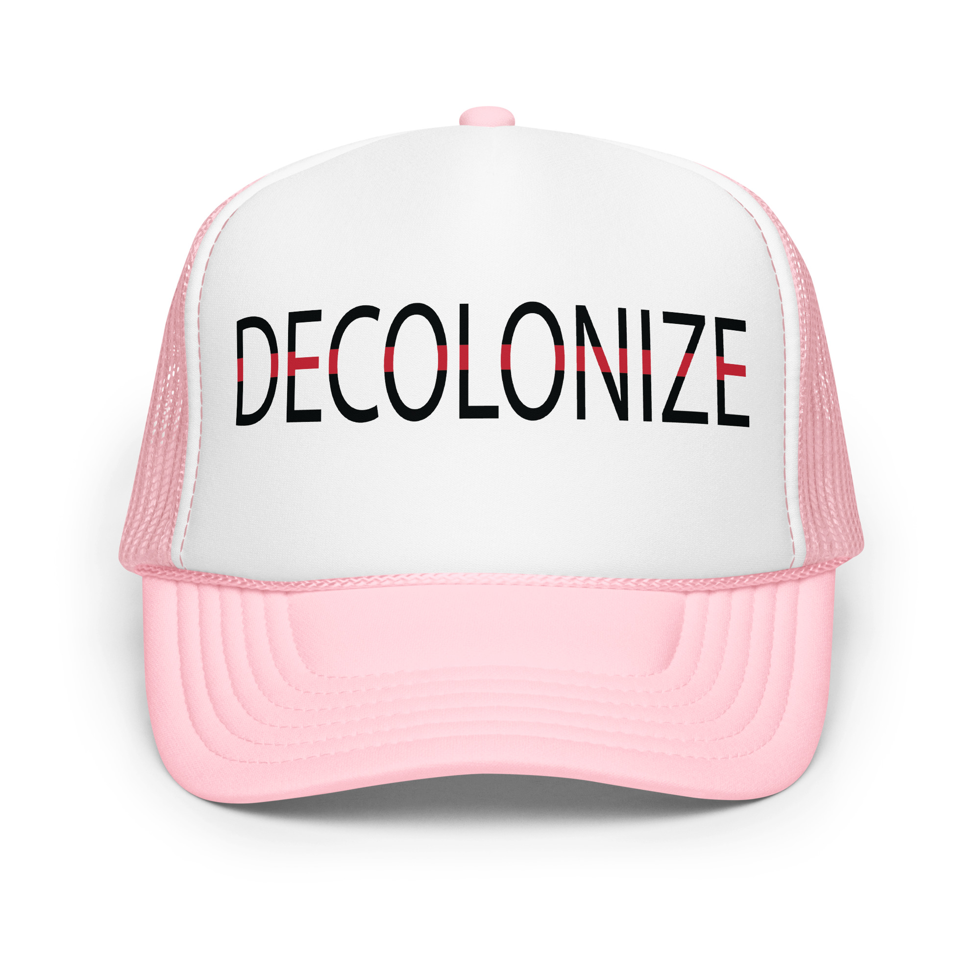 Decolonize Light Pink Trucker Hat by Wayuką́