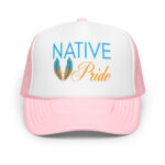 Native Pride Feathers Light Pink Trucker Hat by Wayuką́