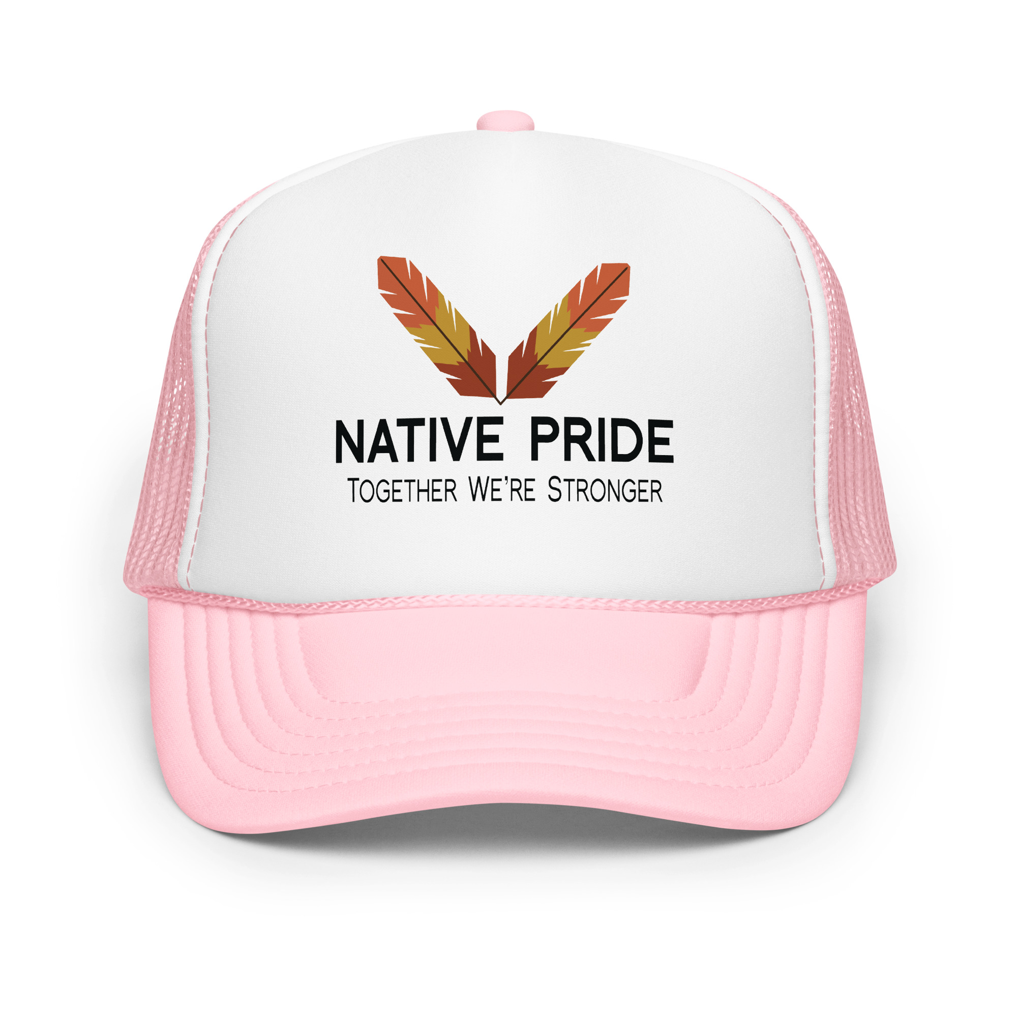 Native Pride Together Stronger Light Pink Trucker Hat by Wayuką́