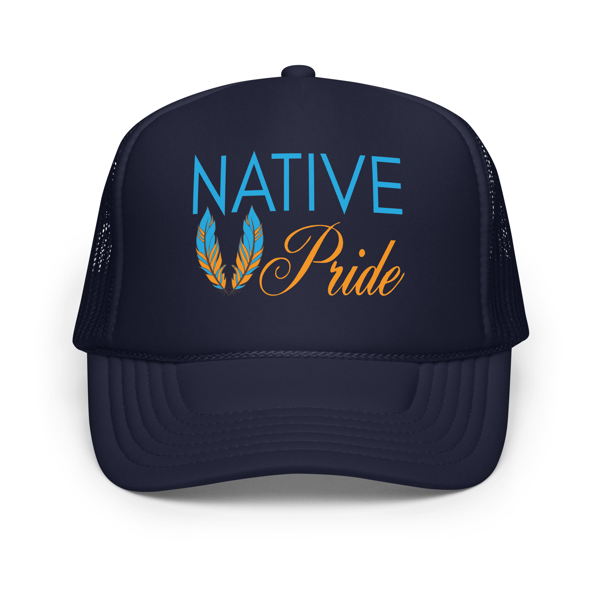 Native Pride Feathers Navy Trucker Hat by Wayuką́