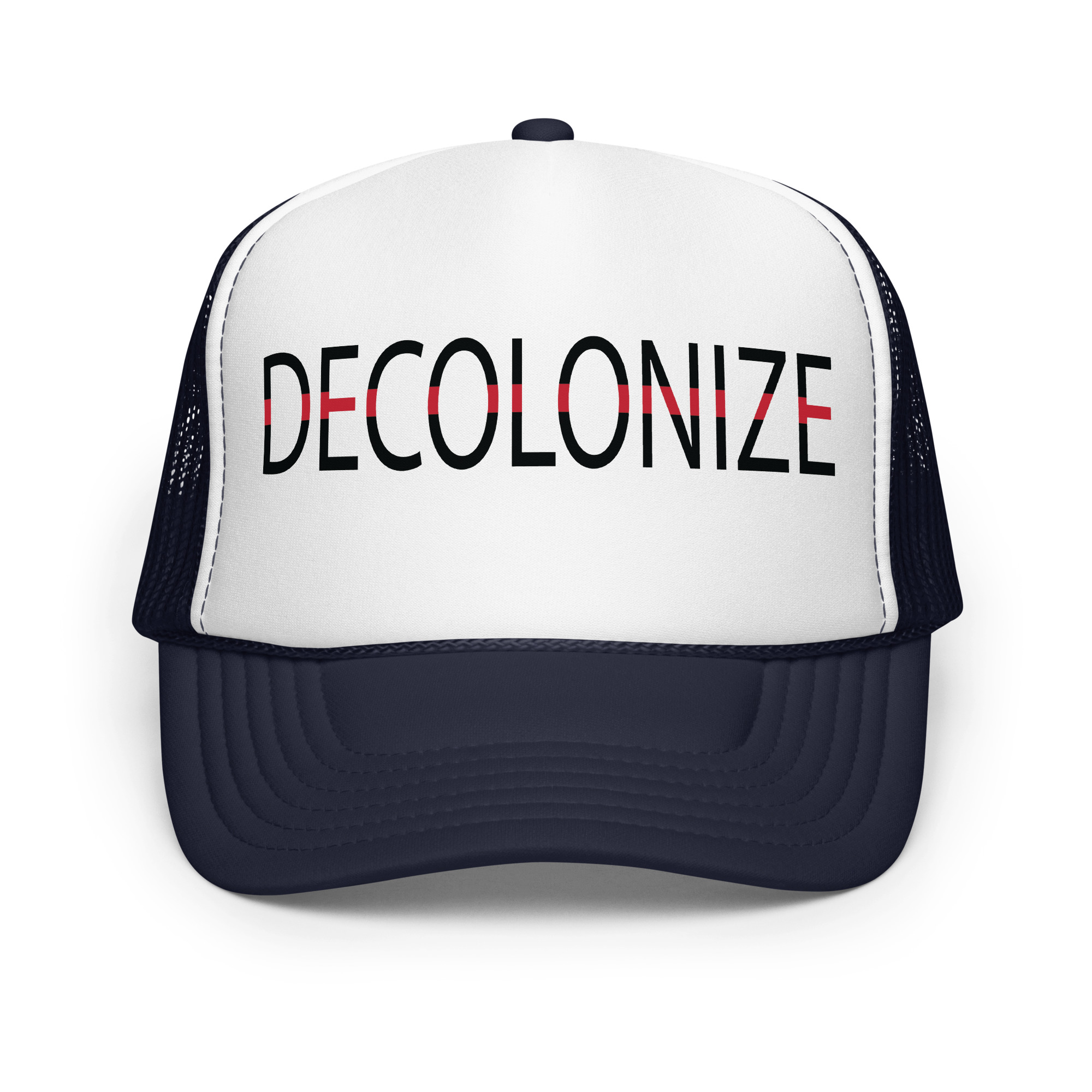 Decolonize Navy Trucker Hat by Wayuką́