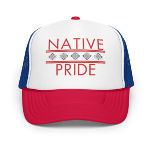 Native Pride 1 Red Royal White Trucker Hat by Wayuką́
