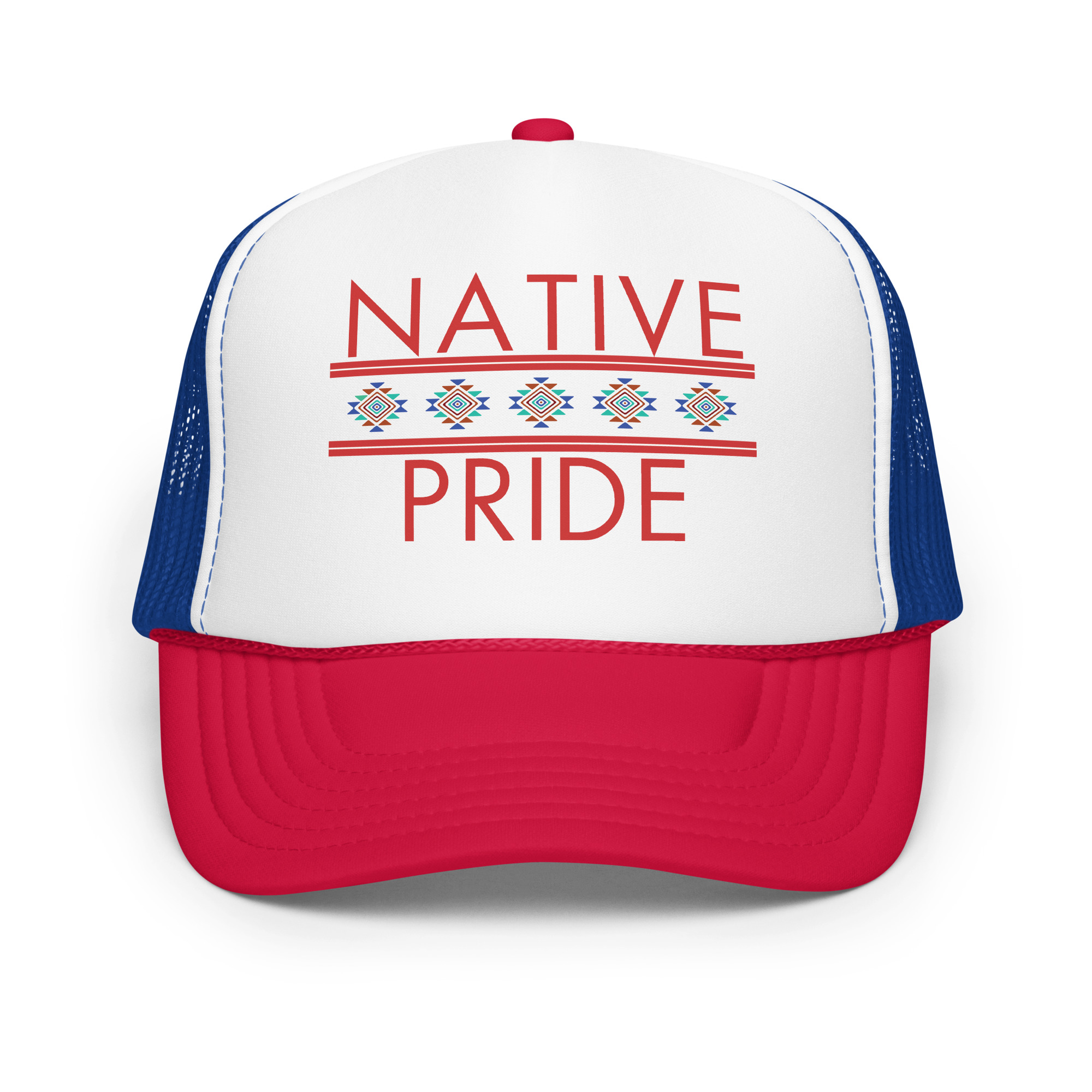 Native Pride 1 Red Royal White Trucker Hat by Wayuką́