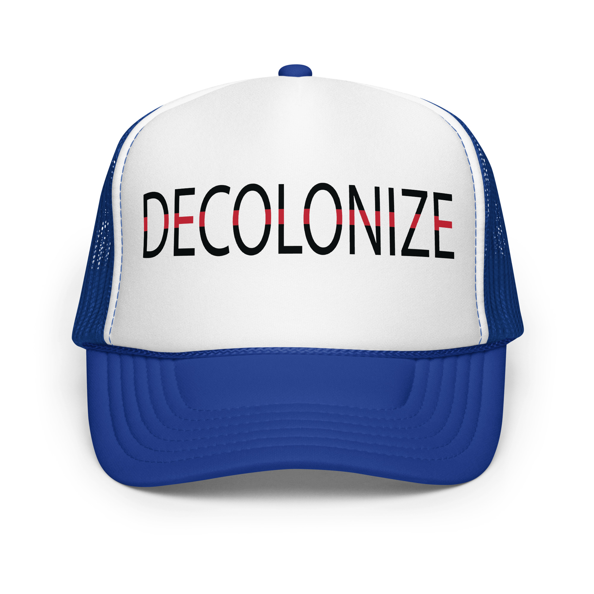 Decolonize Royal Trucker Hat by Wayuką́