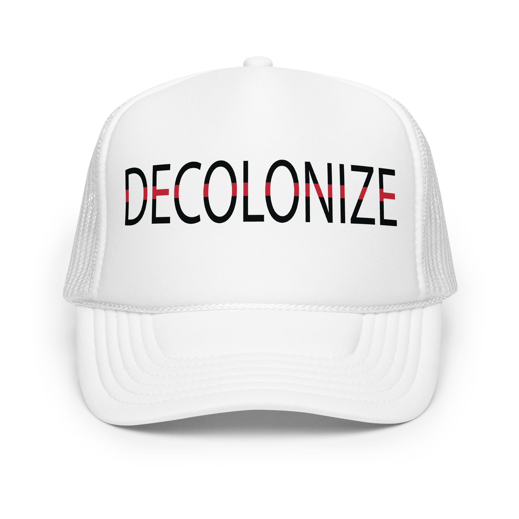 Decolonize White Trucker Hat by Wayuką́