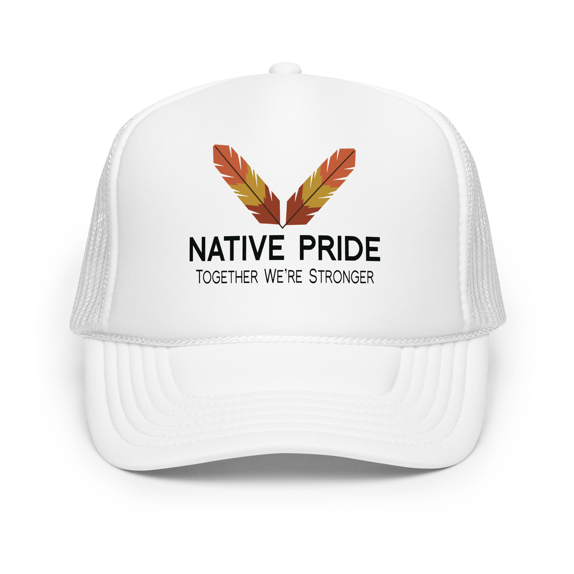 Native Pride Together Stronger White Trucker Hat by Wayuką́