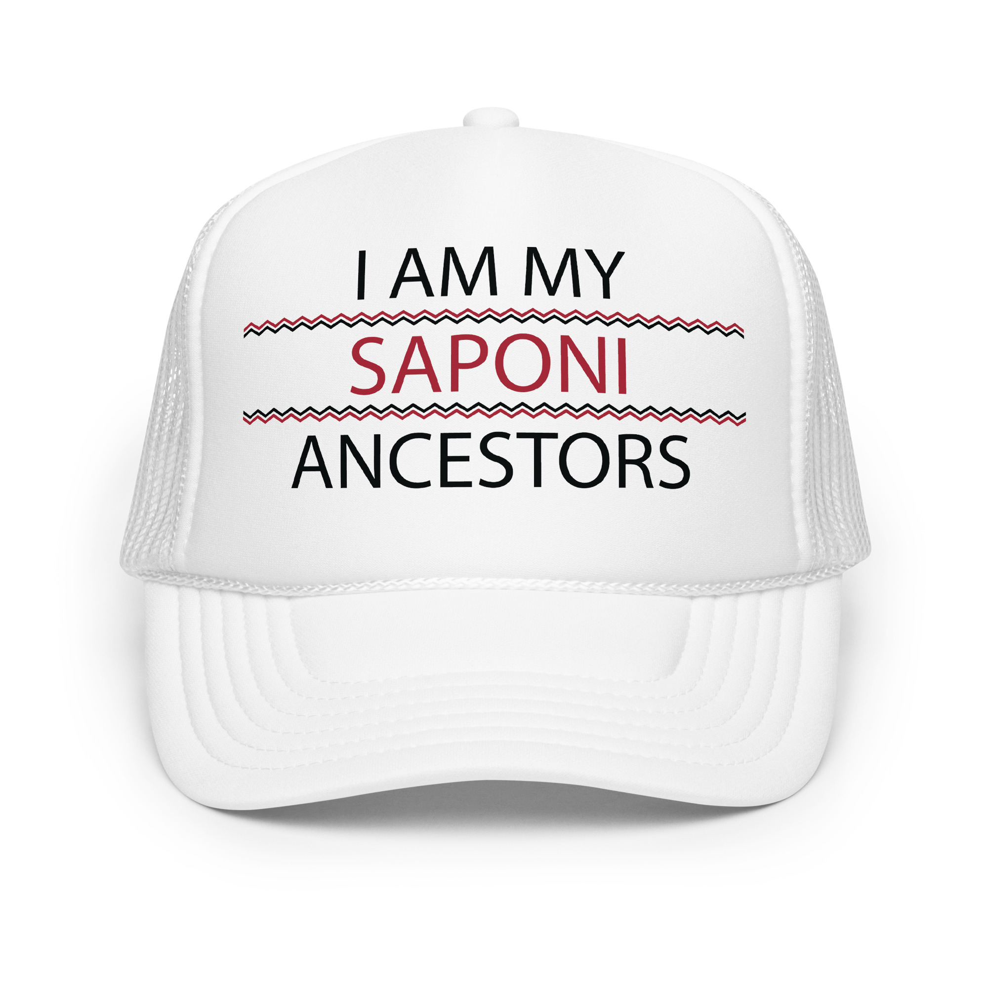 Saponi Ancestors White Trucker Hat by Wayuką́