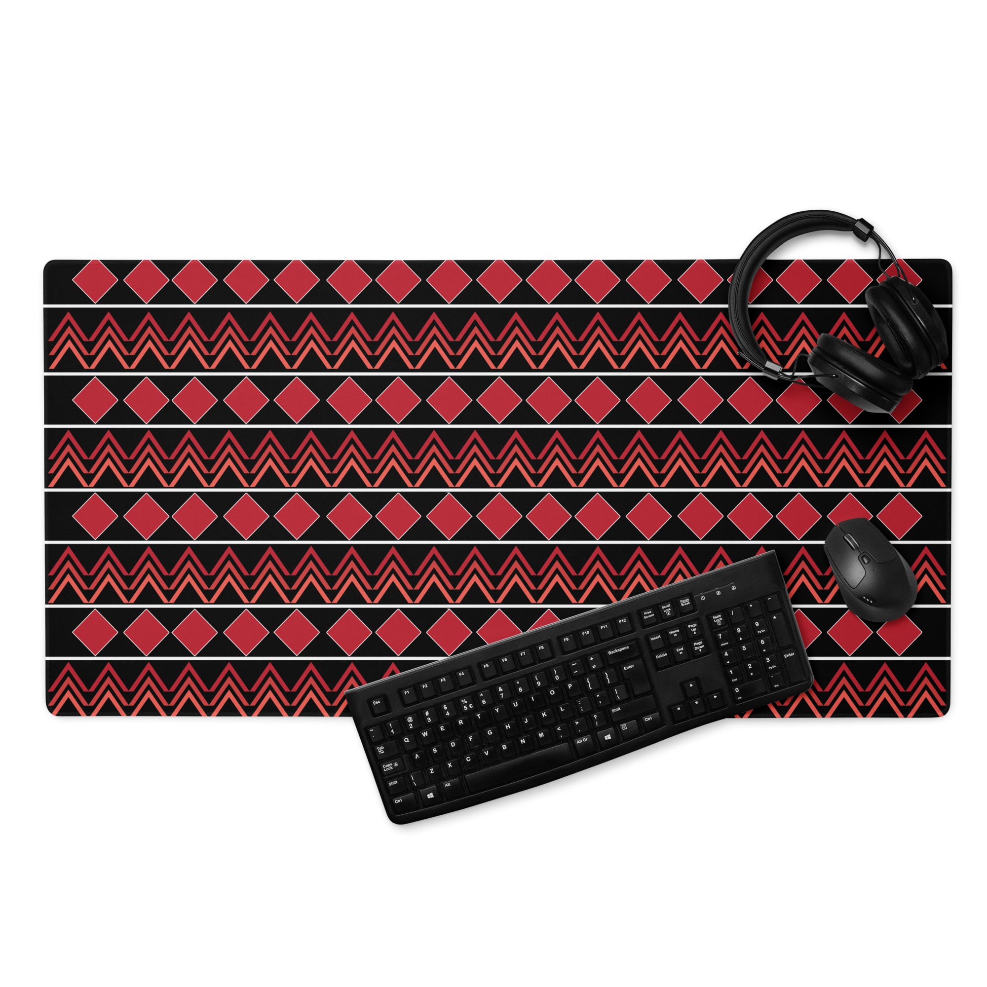 Red and Black Indigenous Print Desk Mat by Wayuką́