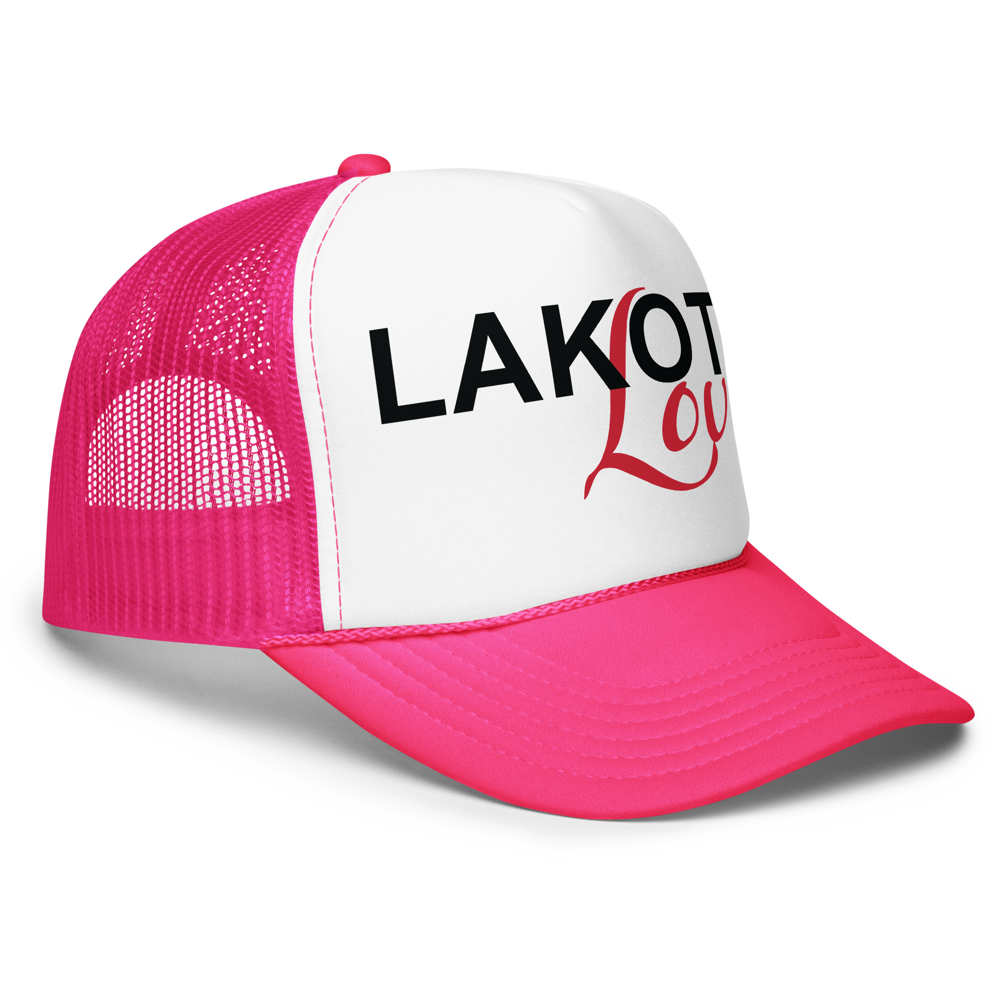 Lakota Love Hot Pink Trucker Hat by Wayuką́
