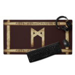 Mannaz Brown Grunge Desk Mat by Wayuką́