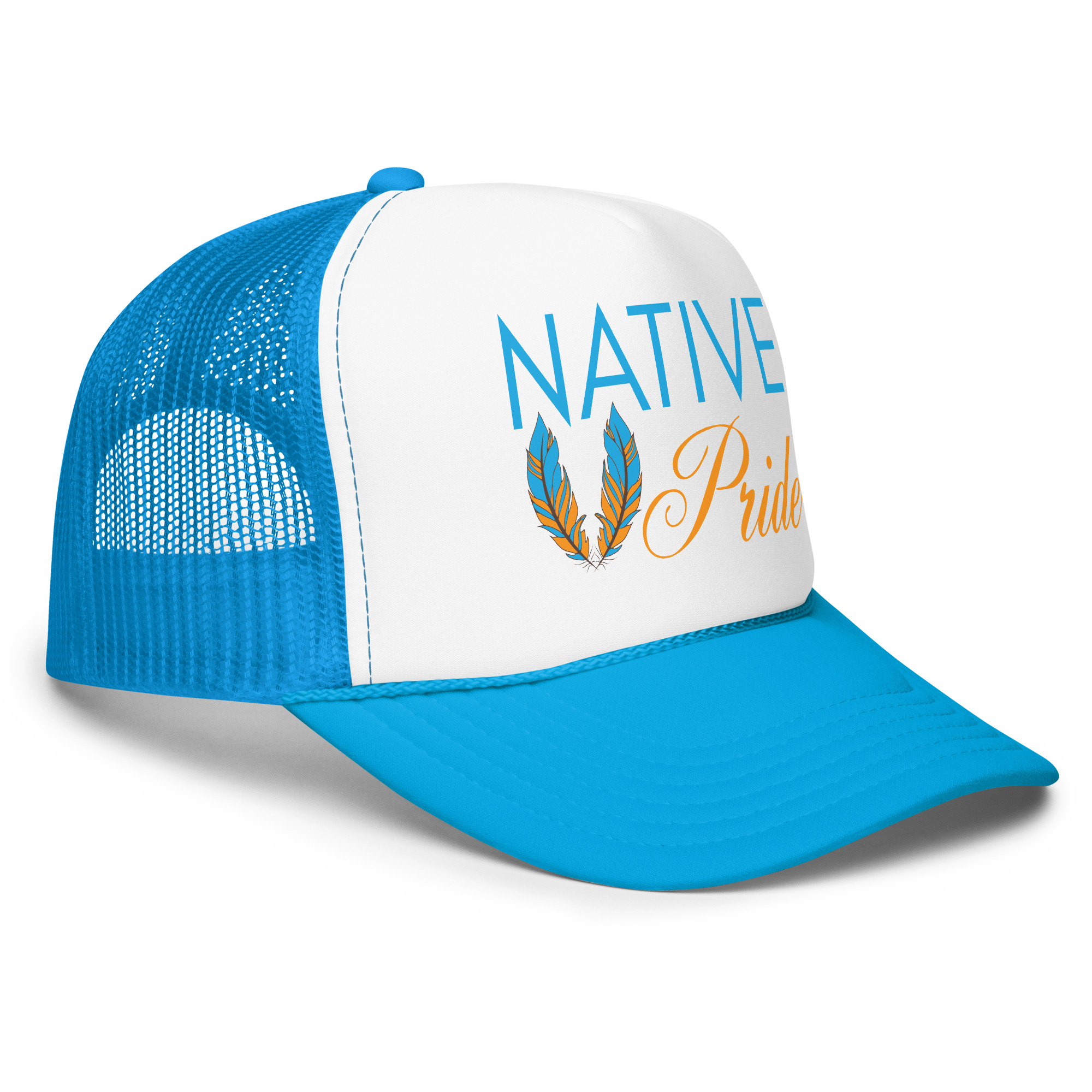 Native Pride Feathers Blue Trucker Hat by Wayuką́