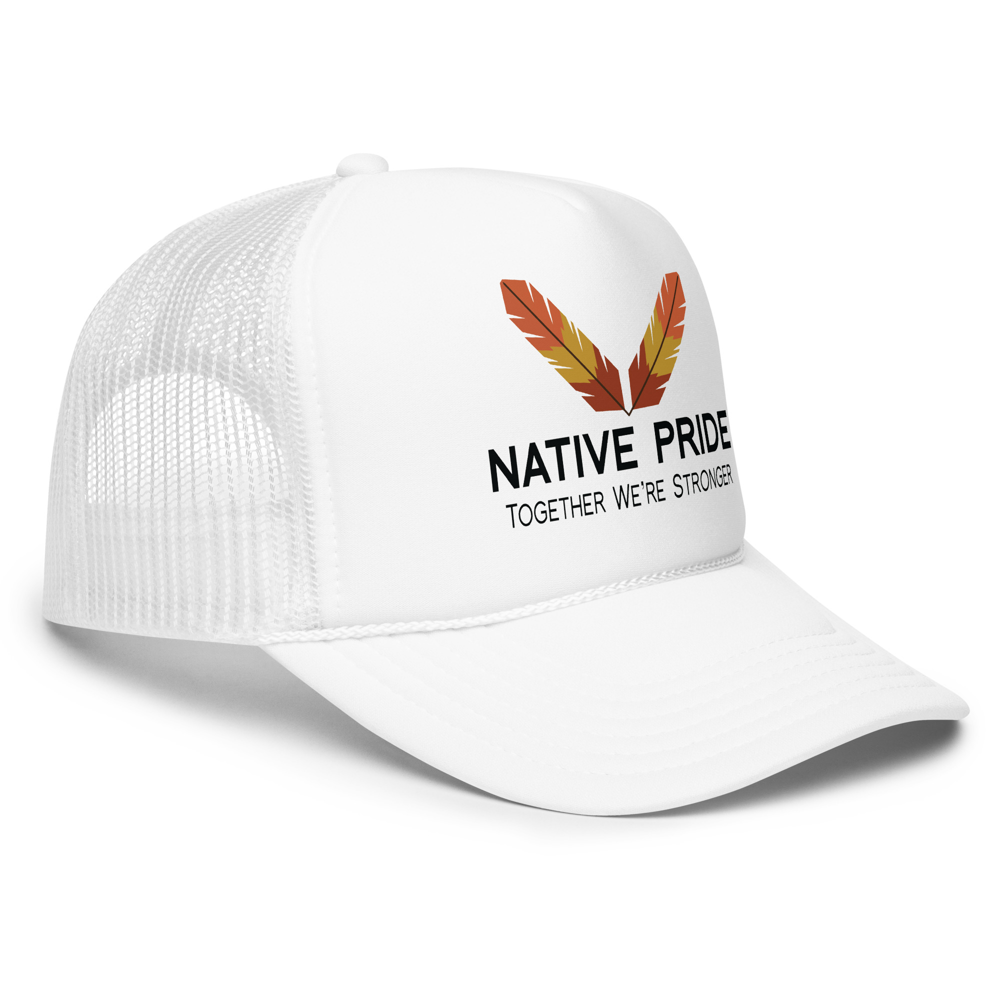 Native Pride Together Stronger White Trucker Hat by Wayuką́