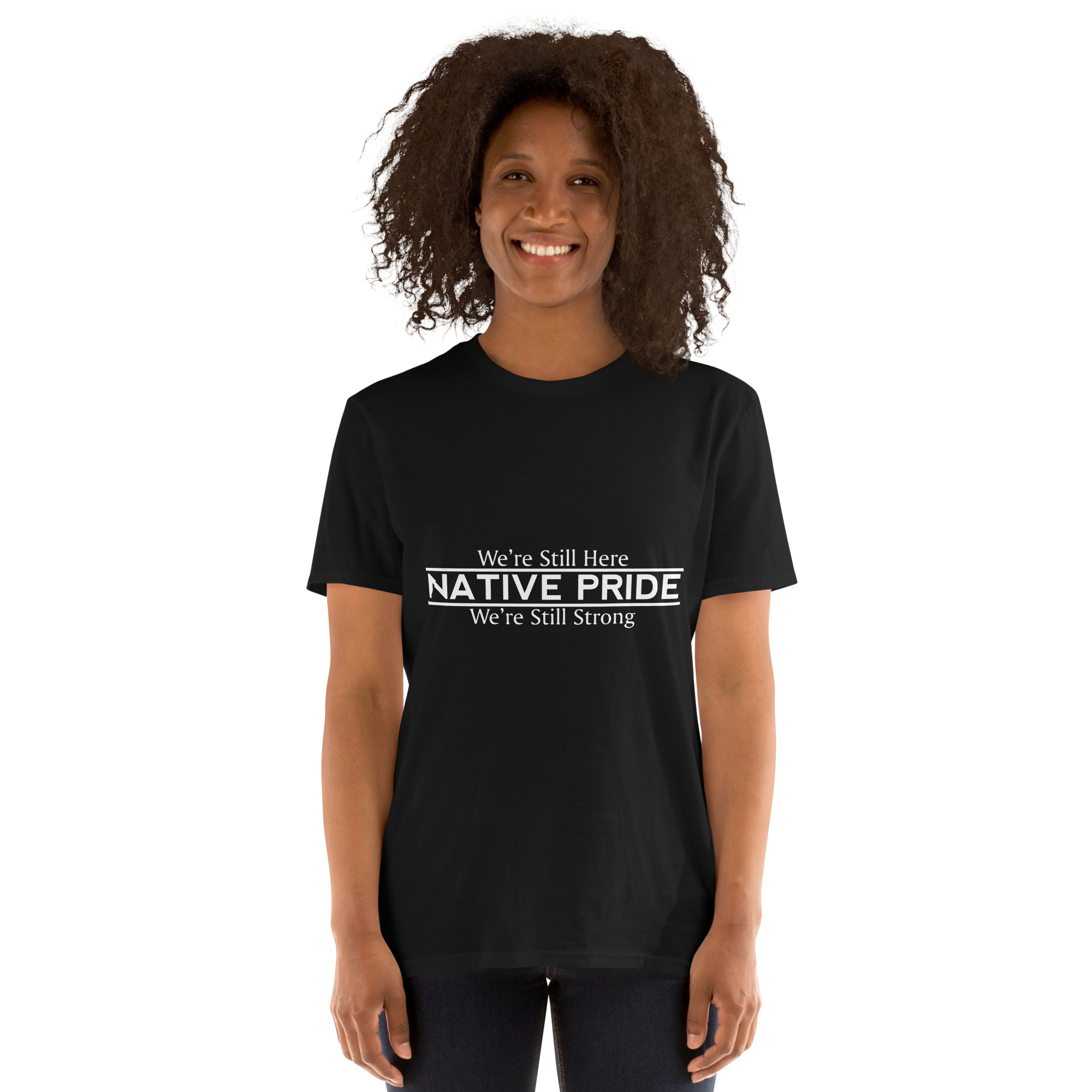 Native Pride We're Still Here Black T-shirt by Wayuką́