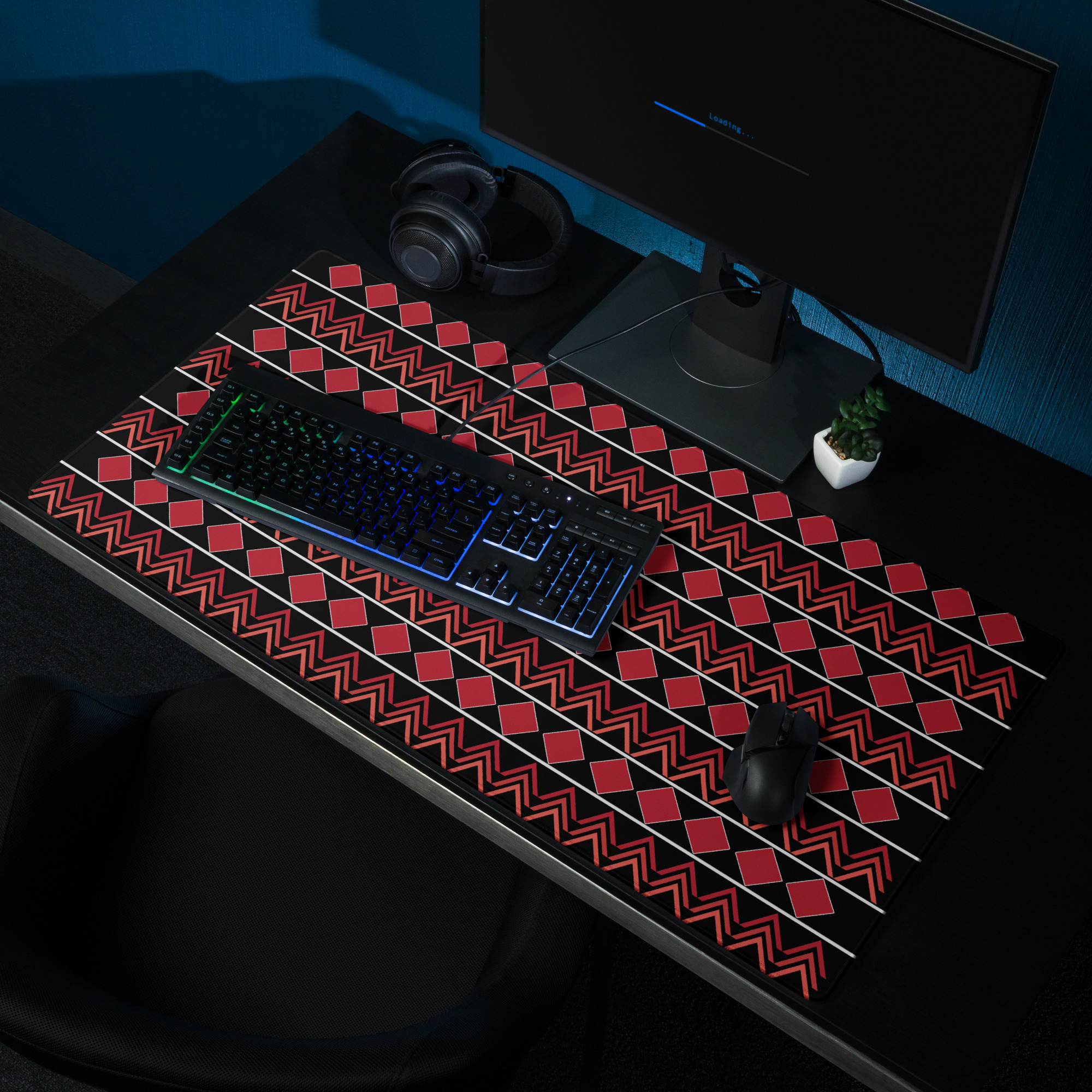 Red and Black Indigenous Print Desk Mat by Wayuką́