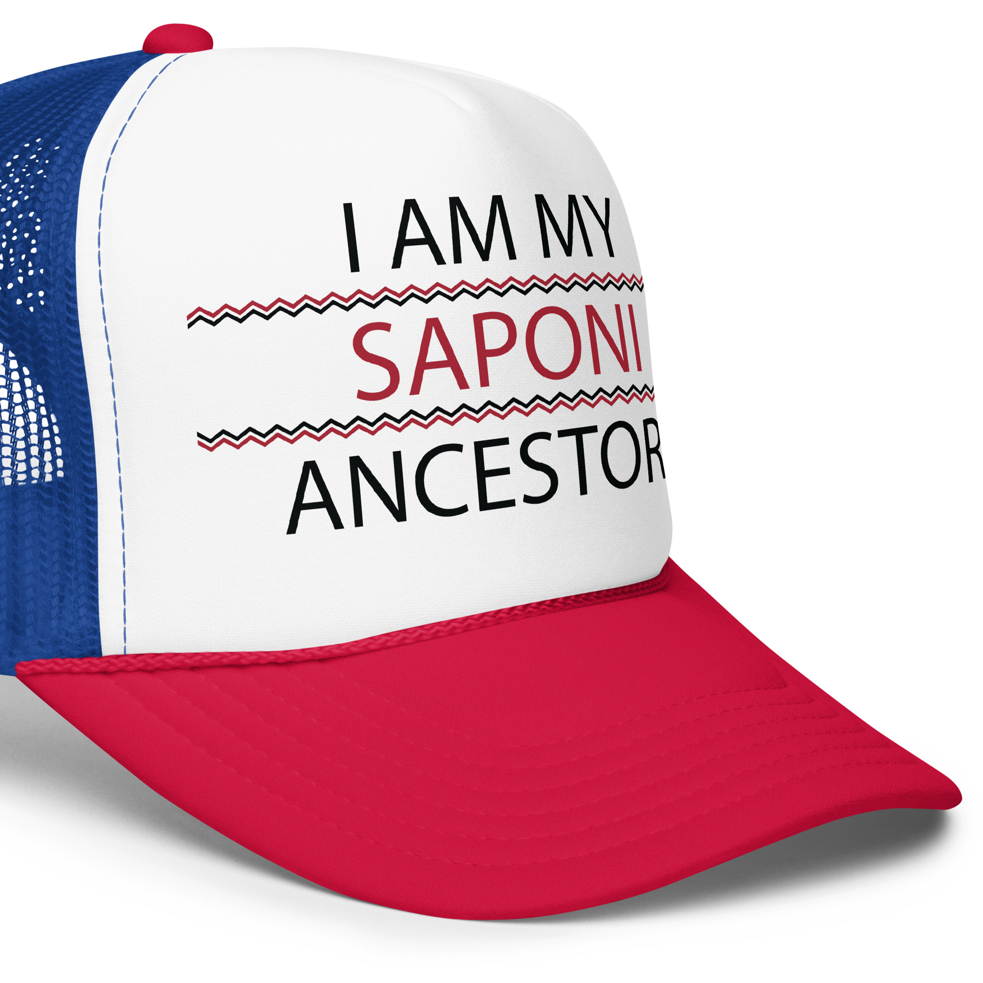 Saponi Ancestors Red White Royal Trucker Hat by Wayuką́