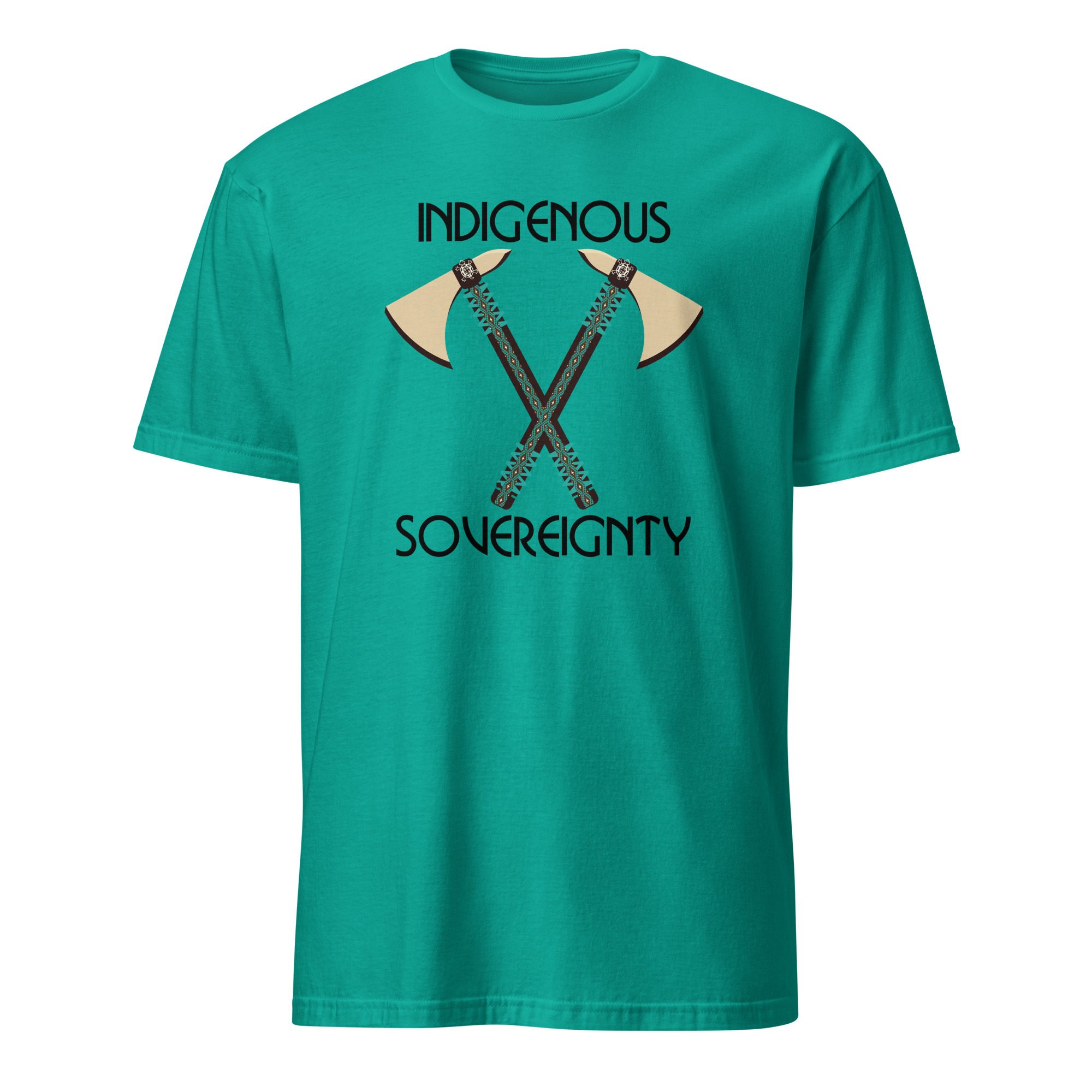 Indigenous Sovereignty Tomahawk Jade Dome T-shirt by Wayuką́.