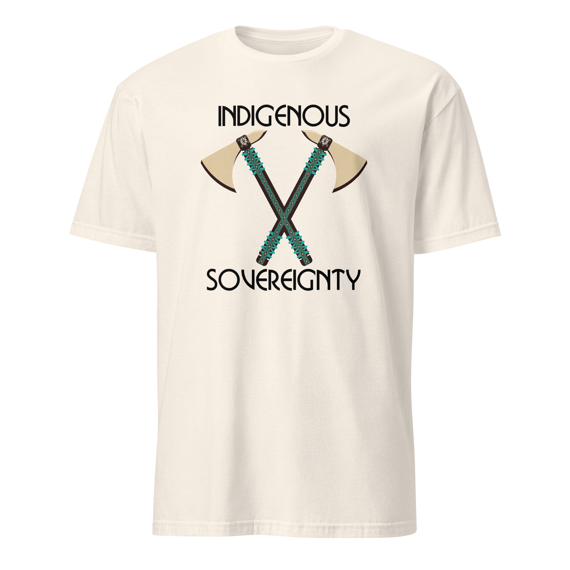 Indigenous Sovereignty Tomahawk Natural T-shirt by Wayuką́.