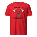 Indigenous Sovereignty Tomahawk Red T-shirt by Wayuką́.