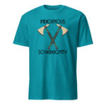 Indigenous Sovereignty Tomahawk Tropical Blue T-shirt by Wayuką́.