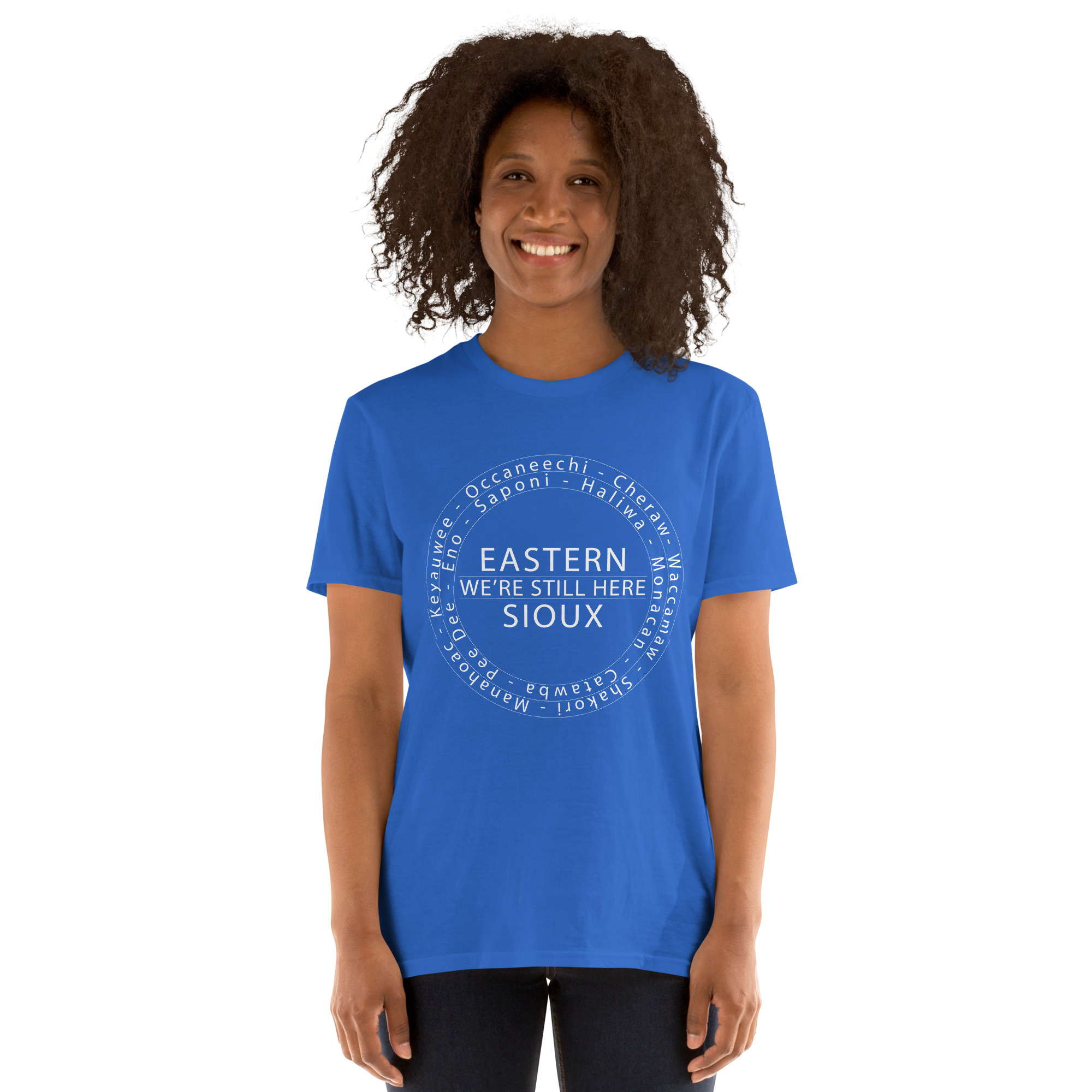 Eastern Sioux We're Still Here Royal Unisex T-shirt by Wayuką́
