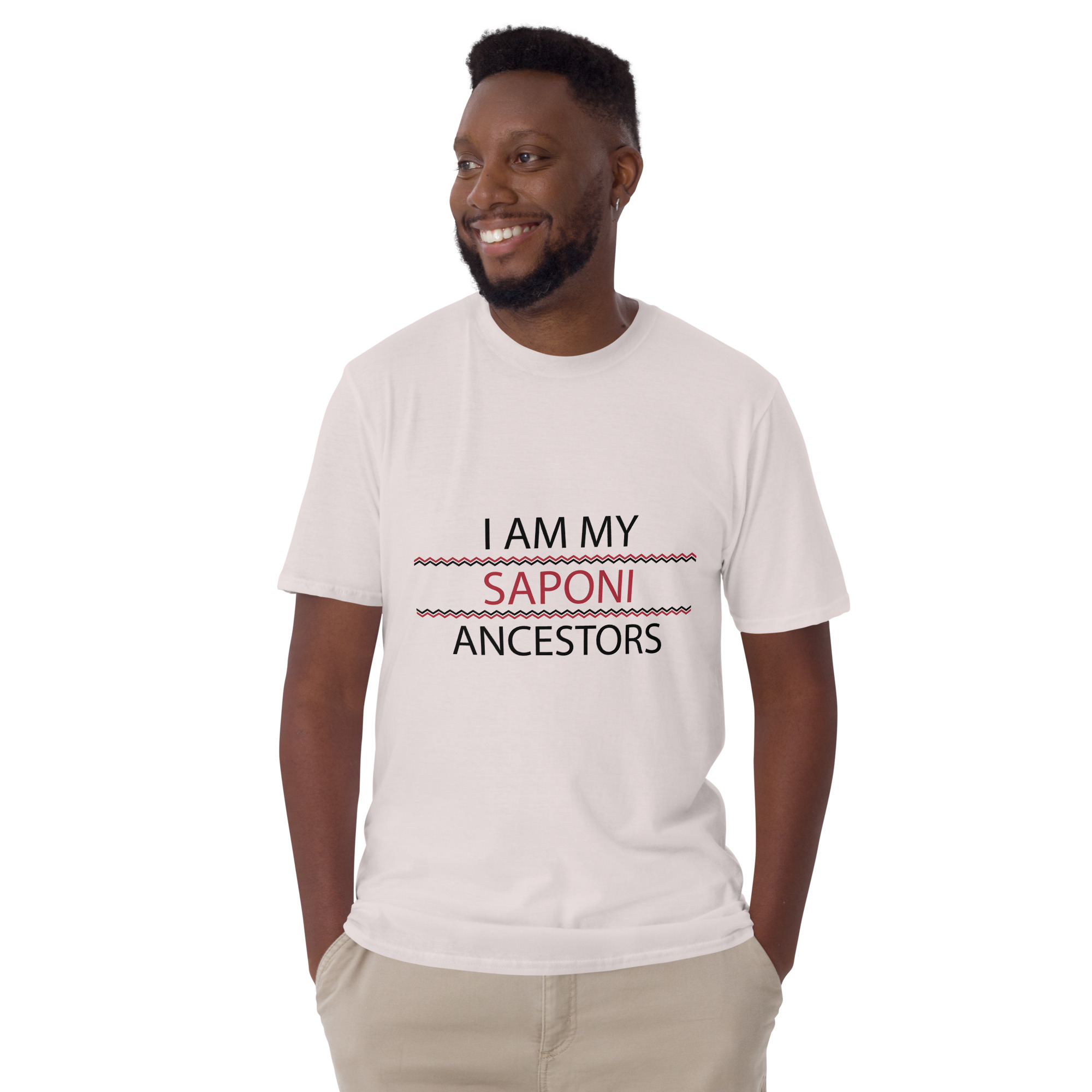 Saponi Ancestors Ice Grey Unisex T-shirt by Wayuką́
