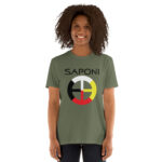 Saponi Medicine Wheel Military Green Unisex T-shirt by Wayuką́