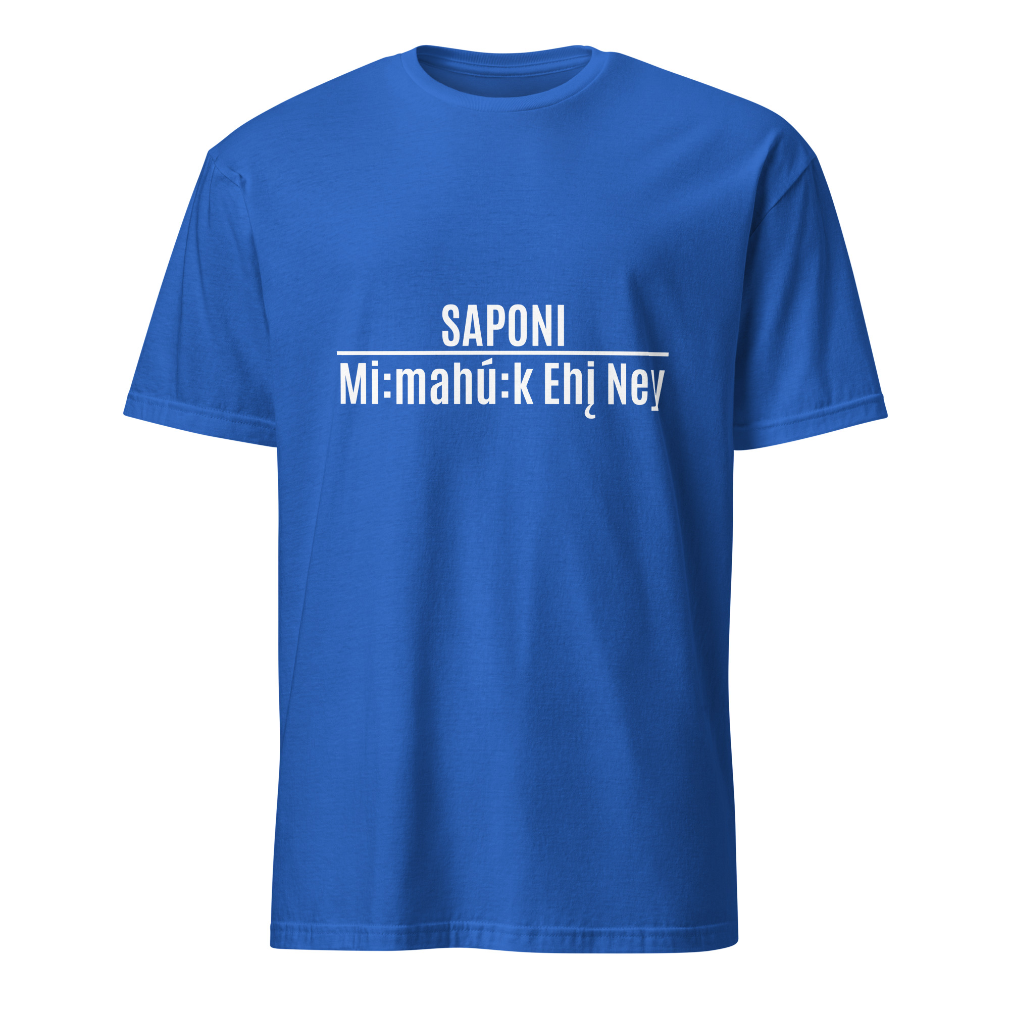 Saponi Mi:mahú:k Ehį Ney Royal Unisex T-shirt by Wayuką́