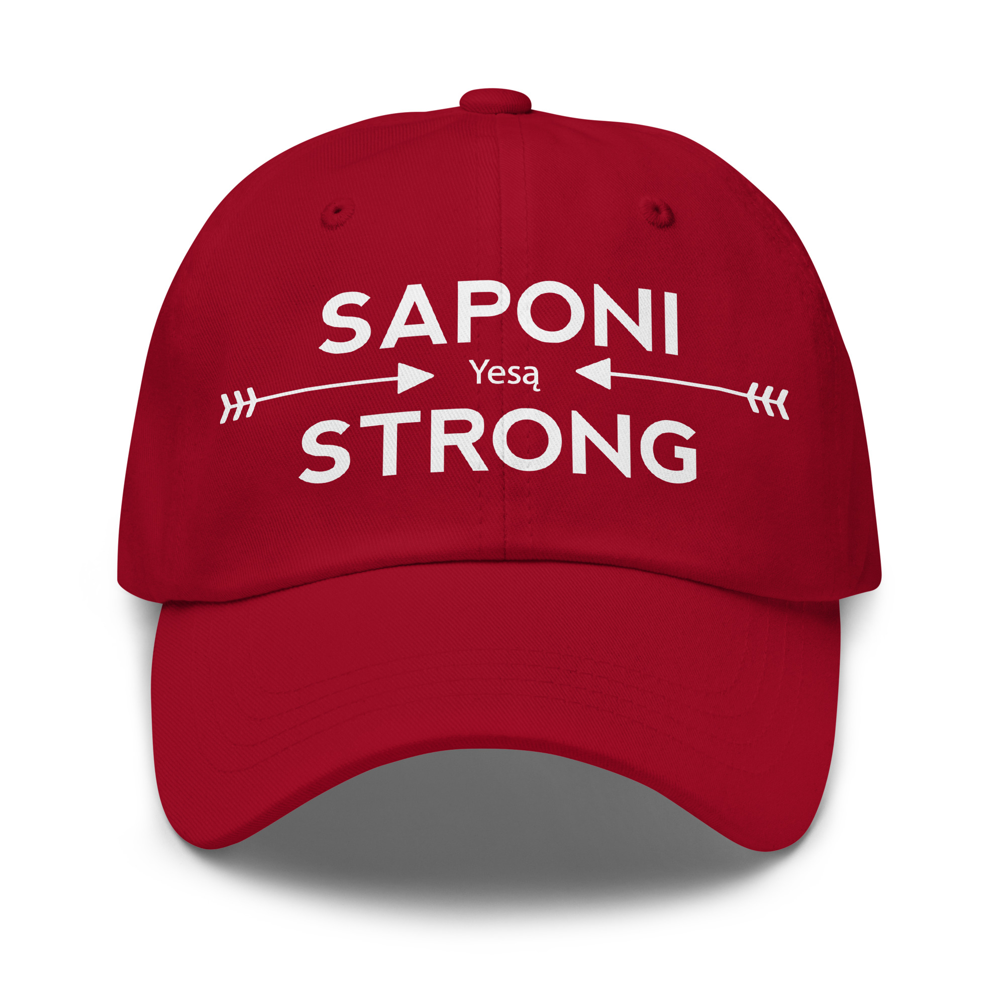 Saponi Strong Arrows Cranberry Dad Hat by Wayuką́