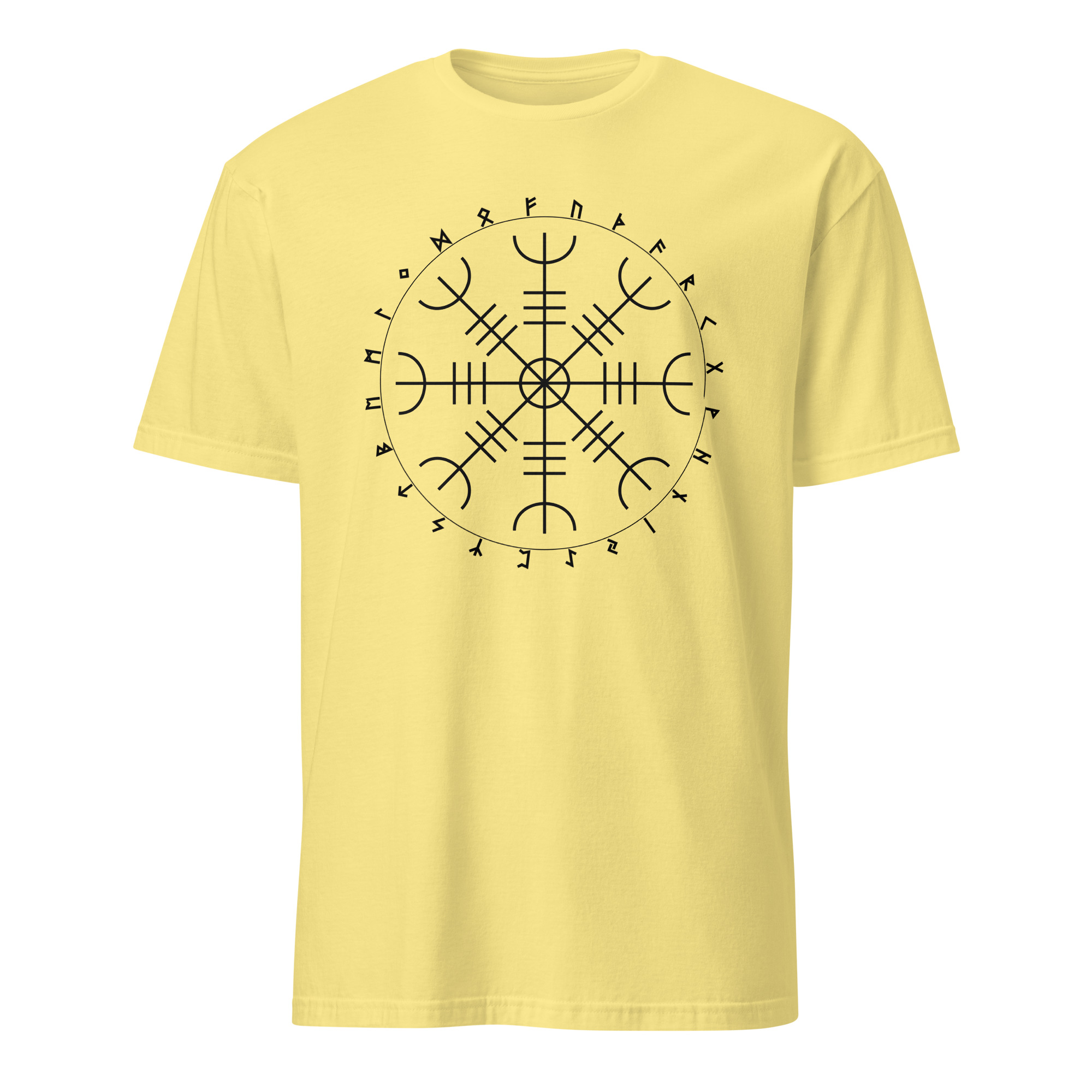 Aegishjalmr Runes Cornsilk Unisex T-shirt by Wayuką́