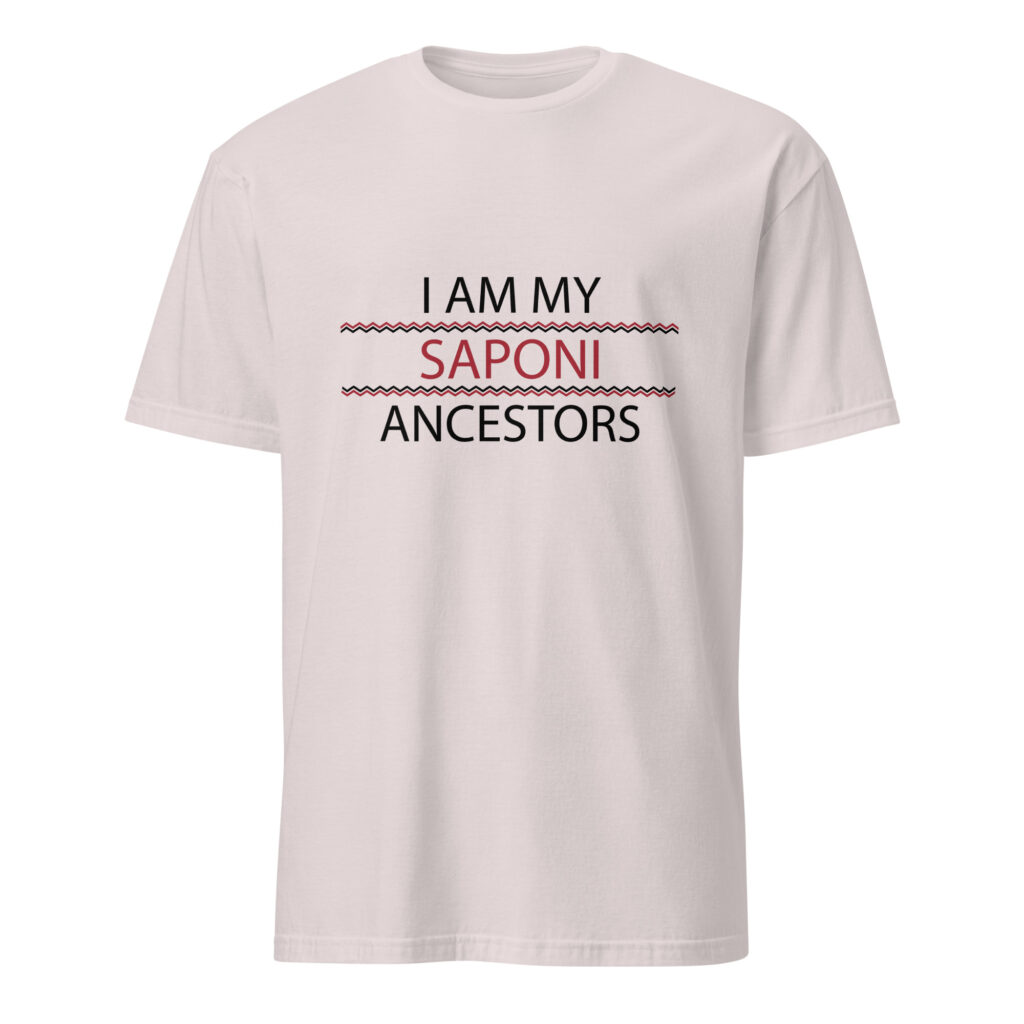 Saponi Ancestors Ice Grey Unisex T-shirt by Wayuką́