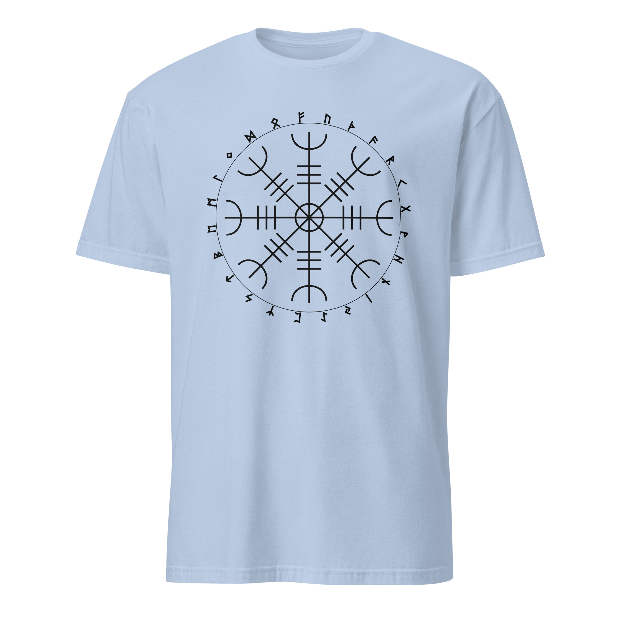 Aegishjalmr Runes Light Blue Unisex T-shirt by Wayuką́