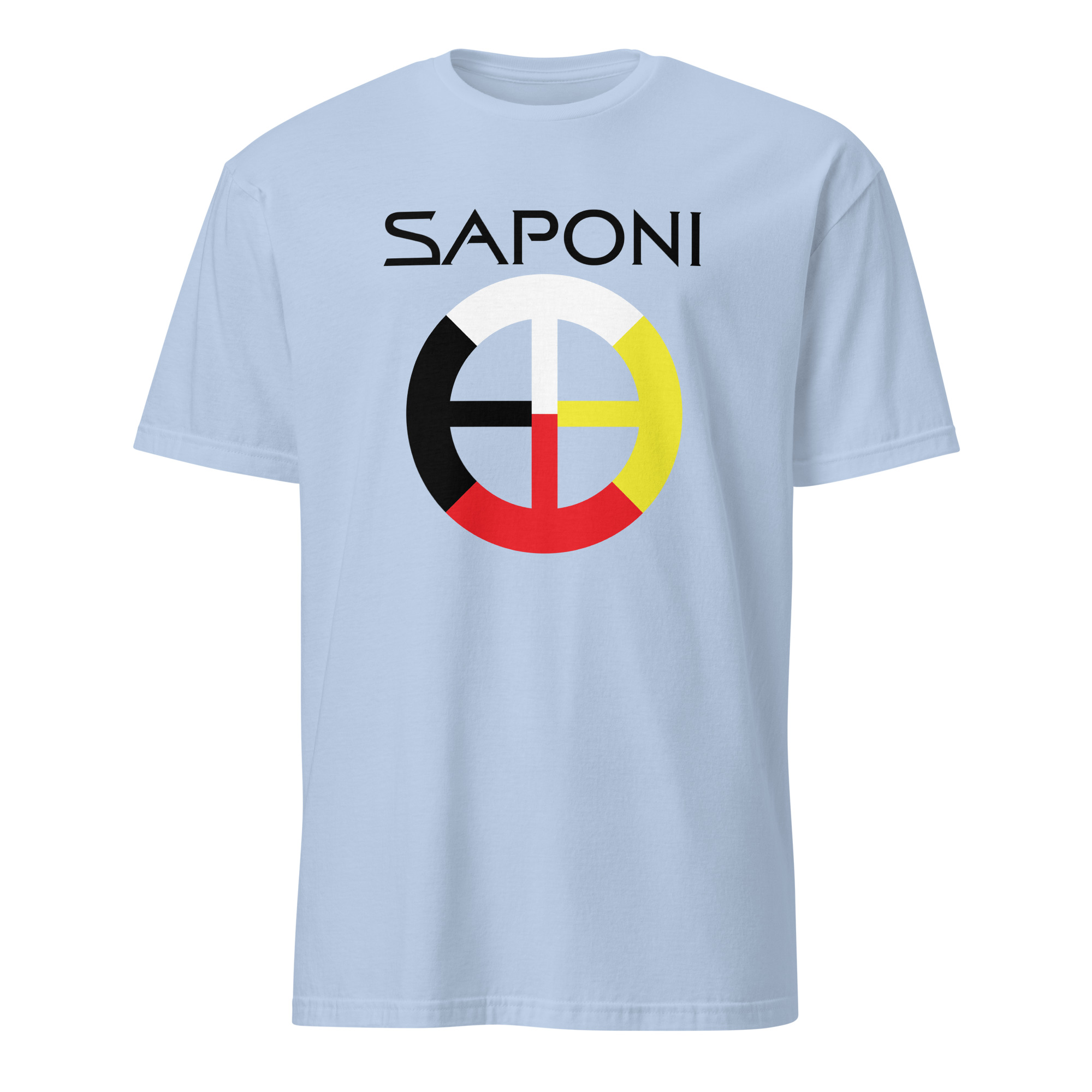 Saponi Medicine Wheel Light Blue Unisex T-shirt by Wayuką́