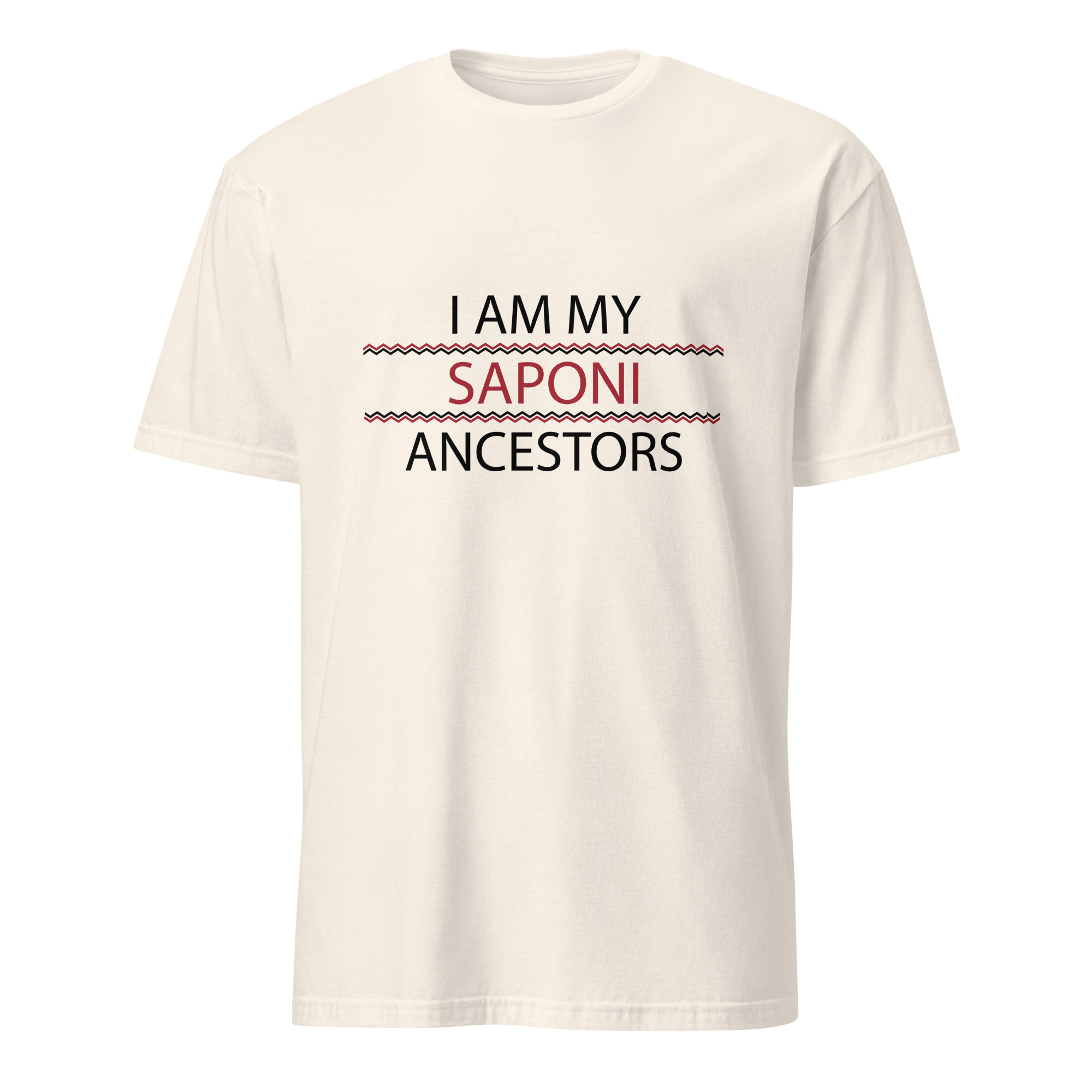 Saponi Ancestors Natural Unisex T-shirt by Wayuką́