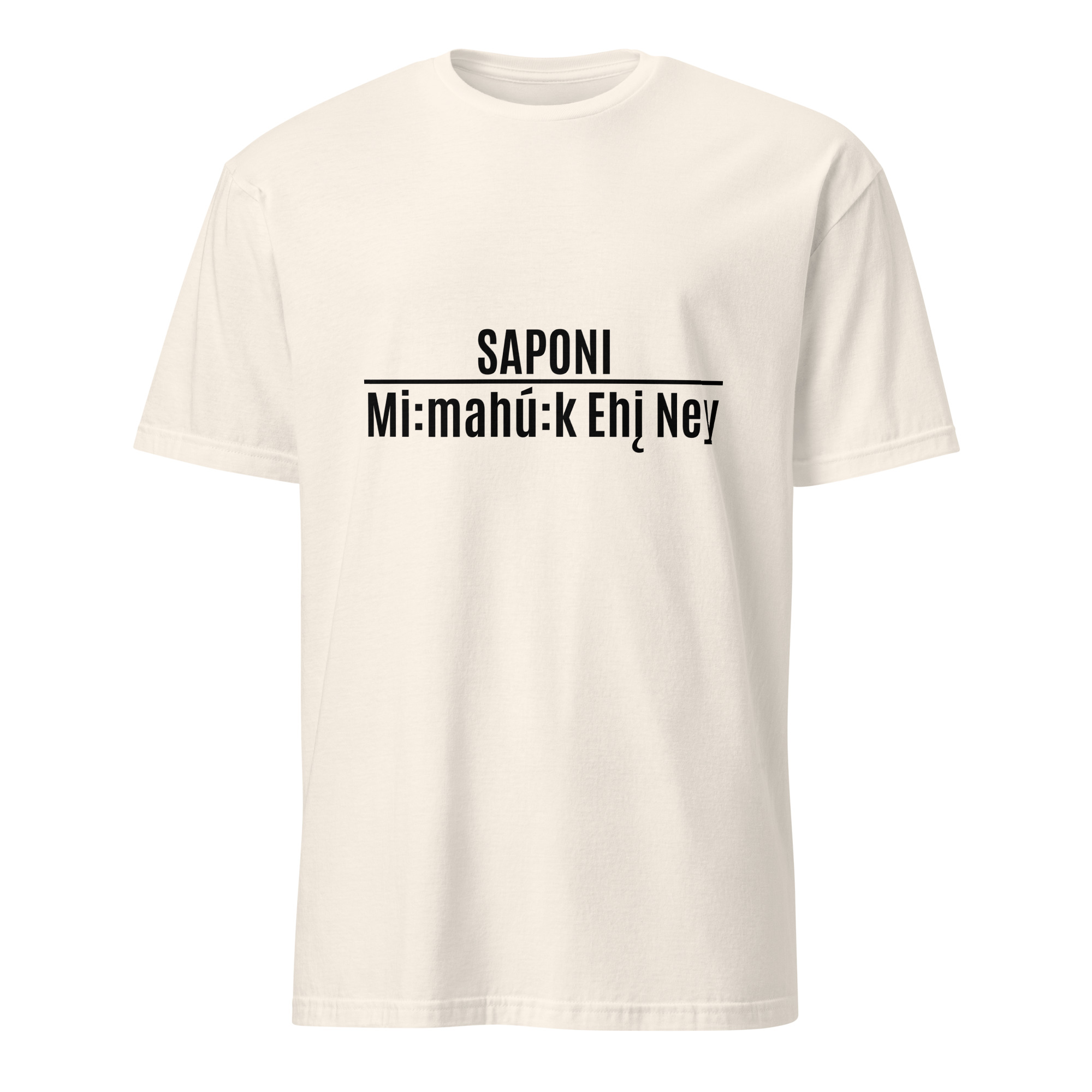 Saponi Mi:mahú:k Ehį Ney Natural Unisex T-shirt by Wayuką́