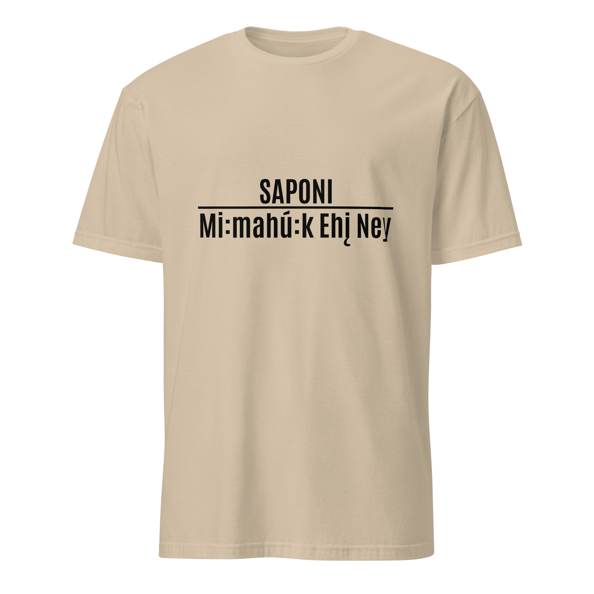 Saponi Mi:mahú:k Ehį Ney Sand Unisex T-shirt by Wayuką́