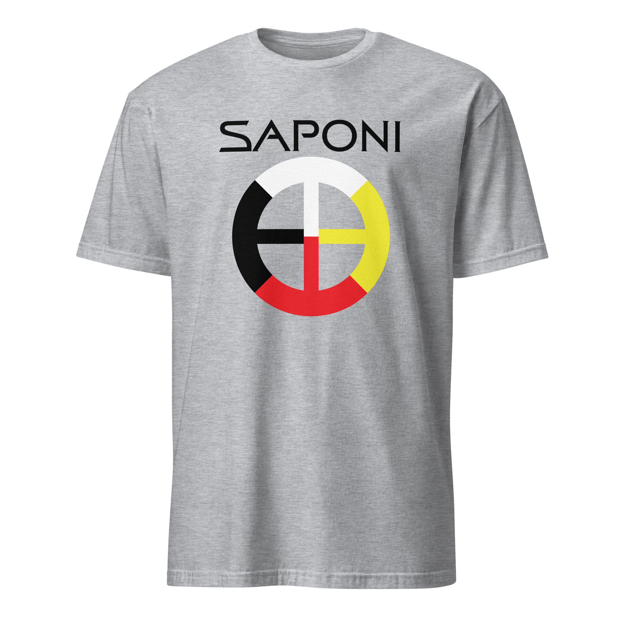 Saponi Medicine Wheel Sport Grey Unisex T-shirt by Wayuką́